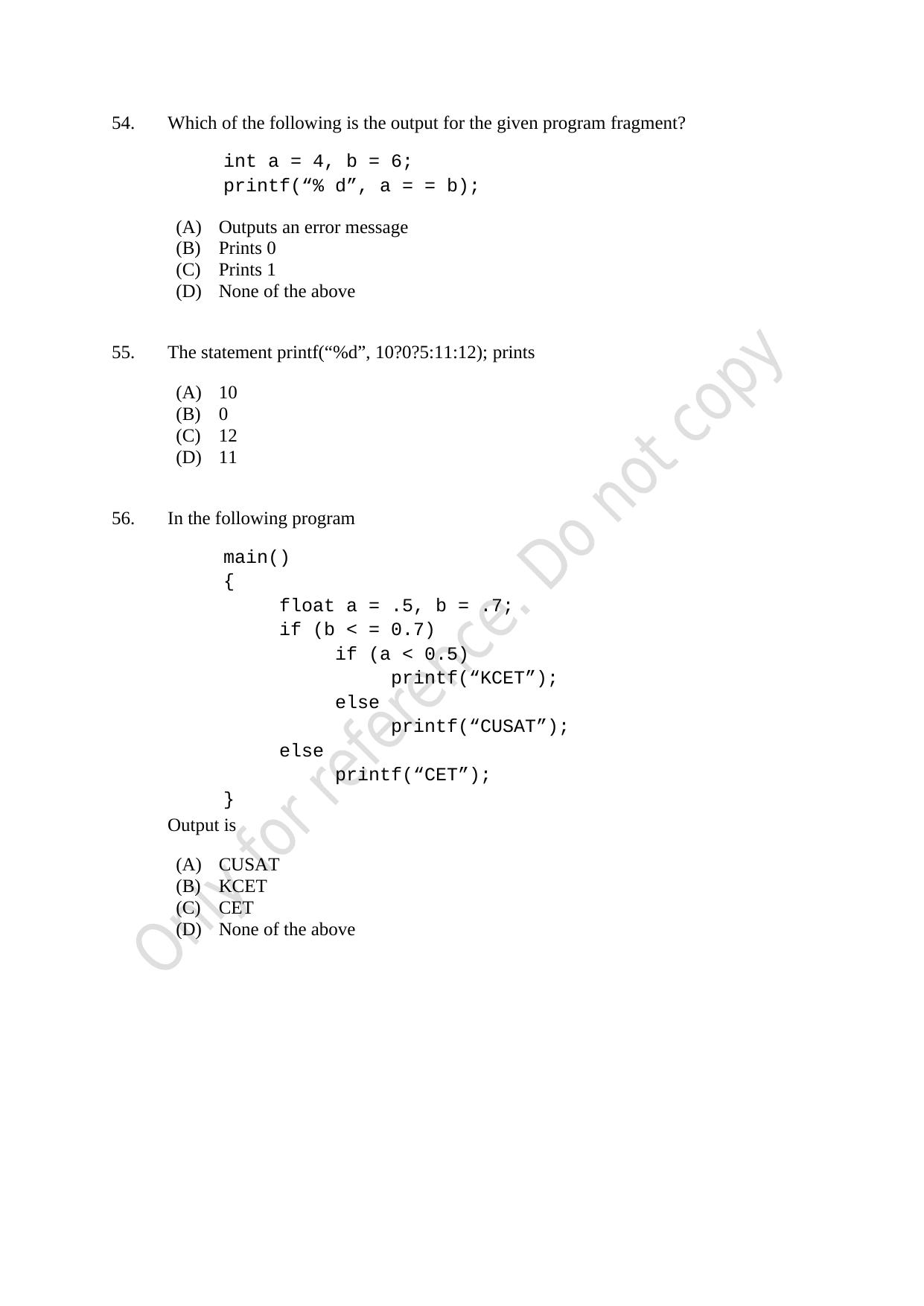 CUSAT CAT 2021 MSc Computer Science Question Paper - Page 12