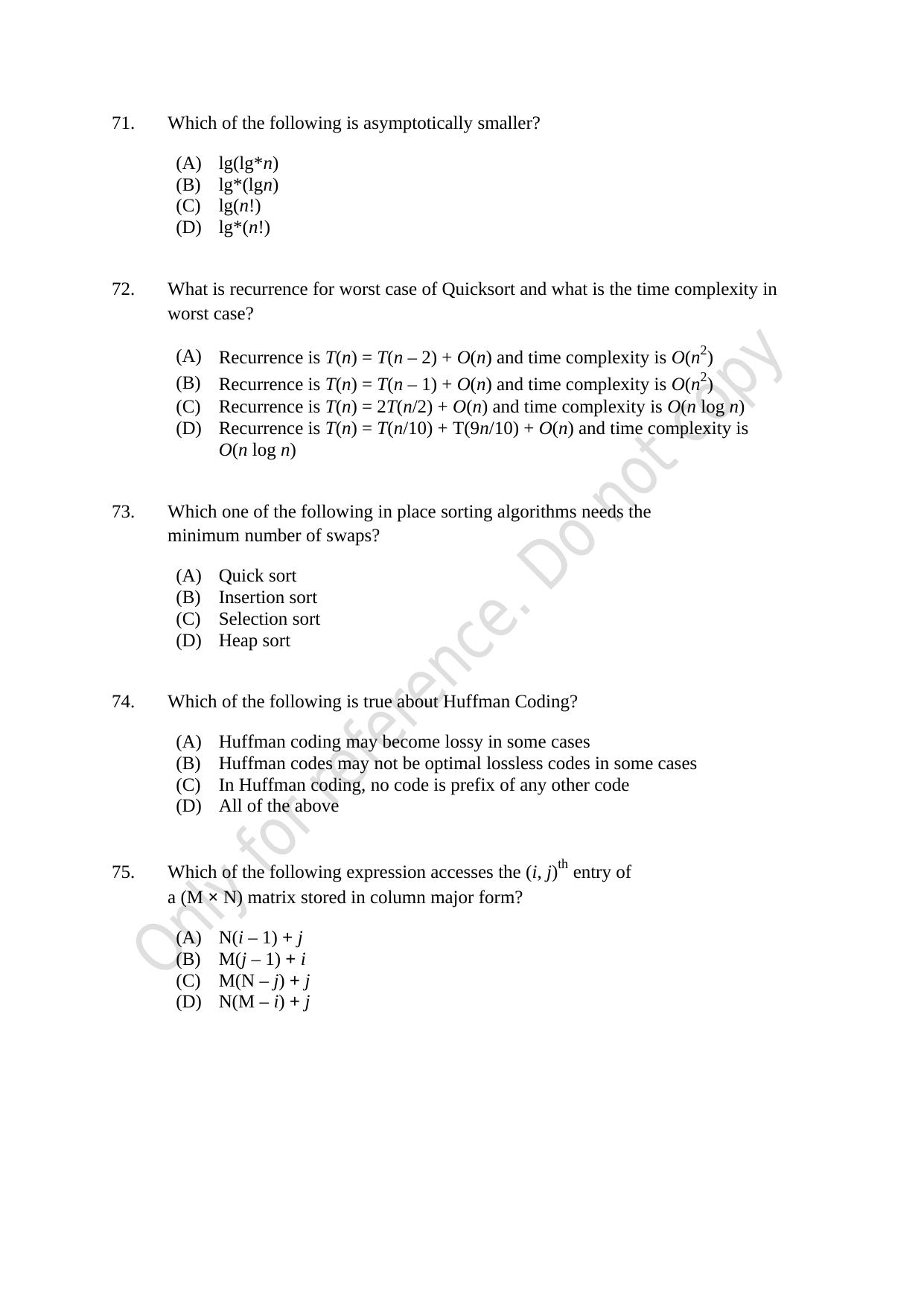 CUSAT CAT 2021 MSc Computer Science Question Paper - Page 16