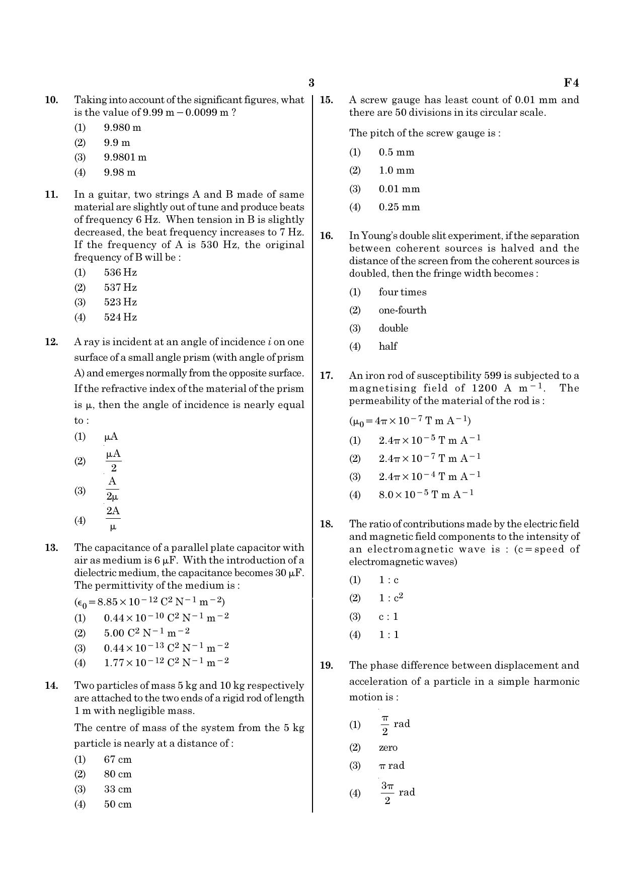 NEET F4 2020 Question Paper - Page 3