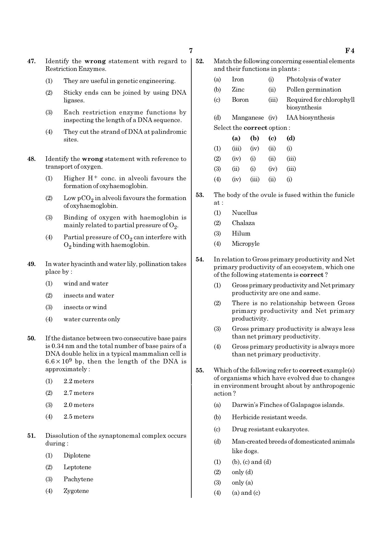 NEET F4 2020 Question Paper - Page 7