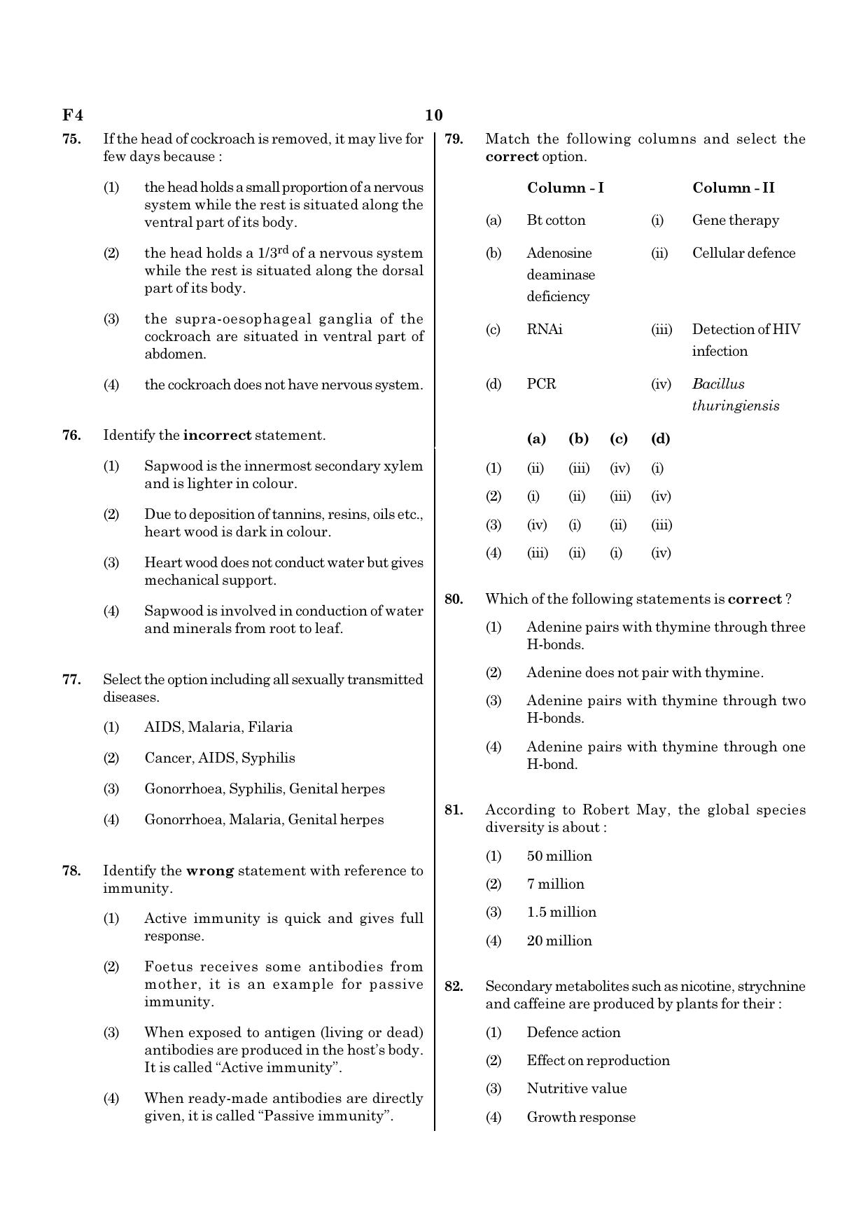 NEET F4 2020 Question Paper - Page 10