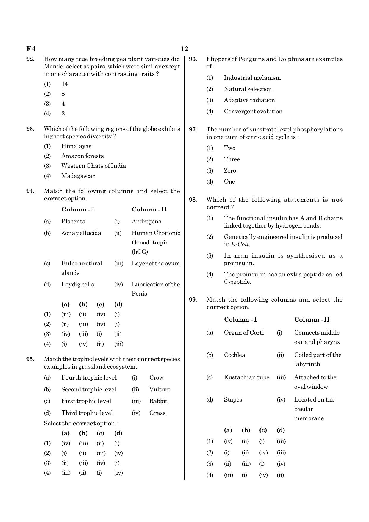 NEET F4 2020 Question Paper - Page 12
