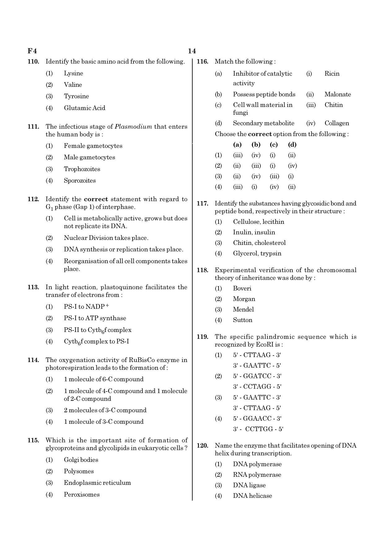 NEET F4 2020 Question Paper - Page 14