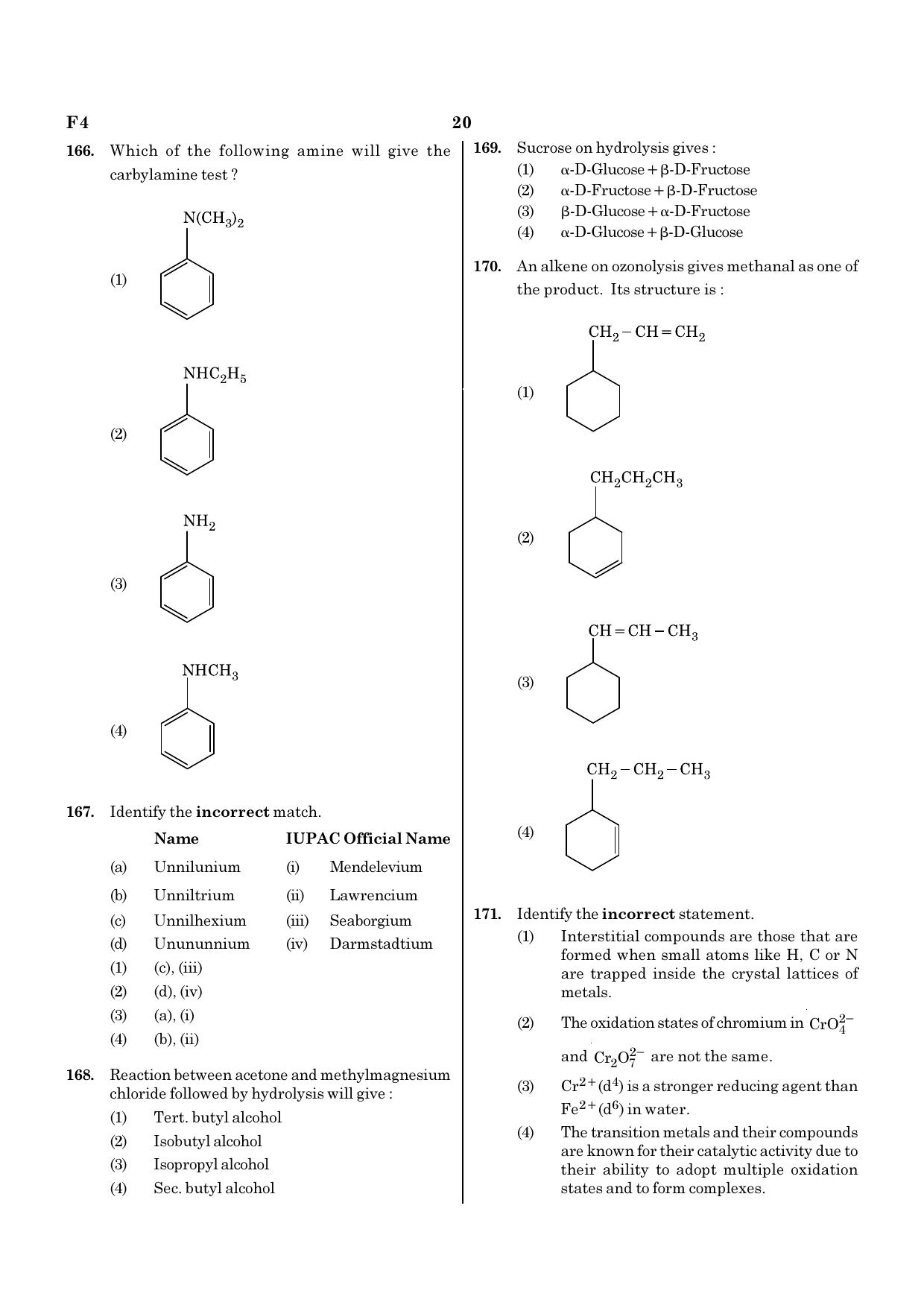 NEET F4 2020 Question Paper - Page 20
