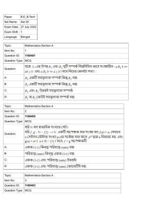 JEE Mains 2022: BTech Bengali (Shift 1) 27-07-2022 Question Paper