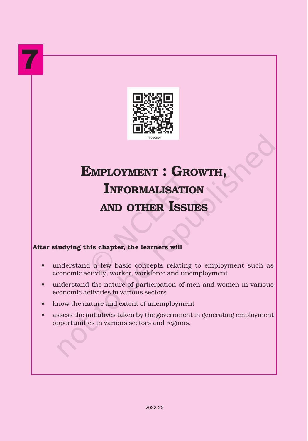 NCERT Book for Class 11 Economics (Indian Economics) Chapter 7 Employment: Growth, Informalisation and Other Issues - Page 1