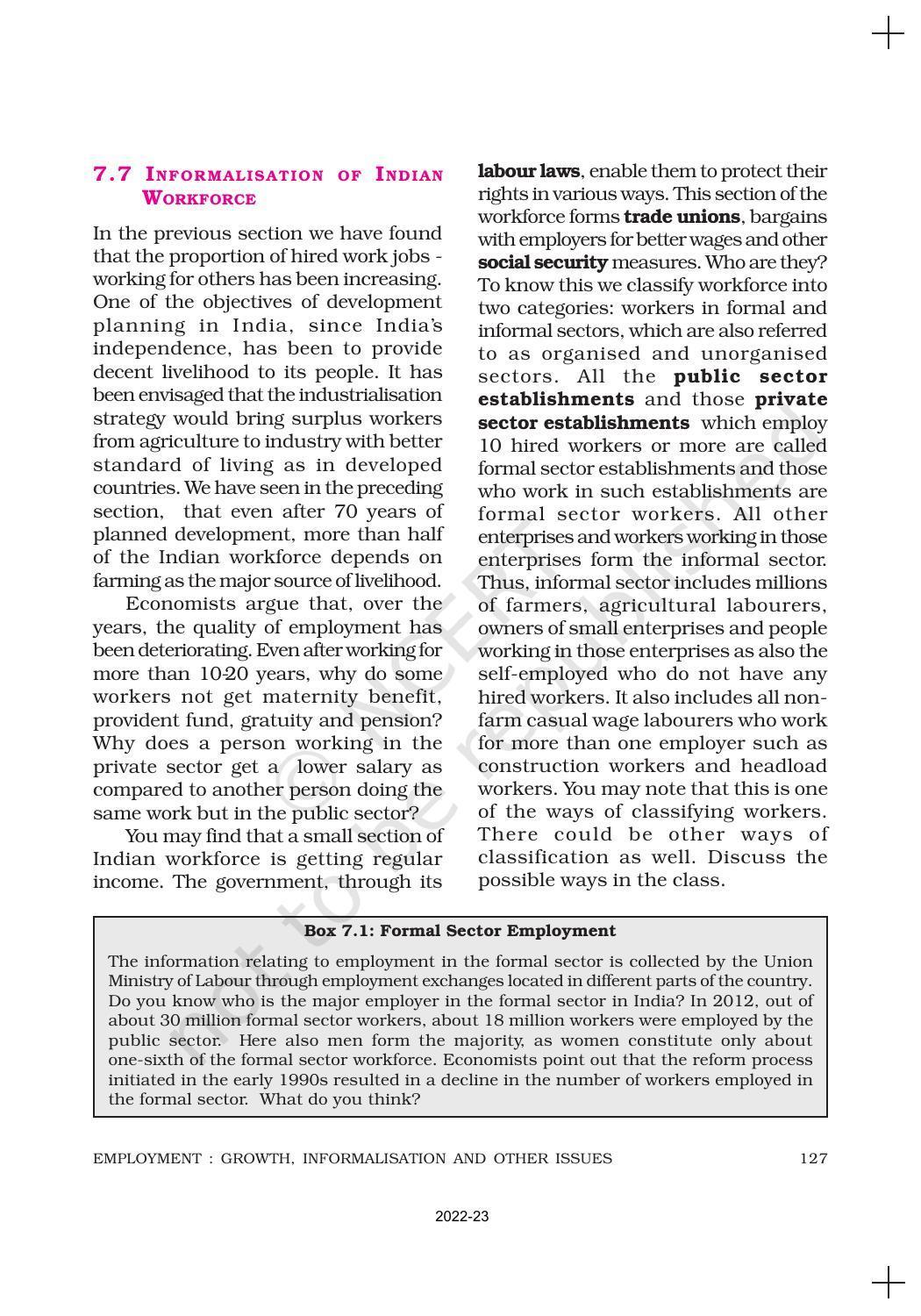 NCERT Book for Class 11 Economics (Indian Economics) Chapter 7 Employment: Growth, Informalisation and Other Issues - Page 12