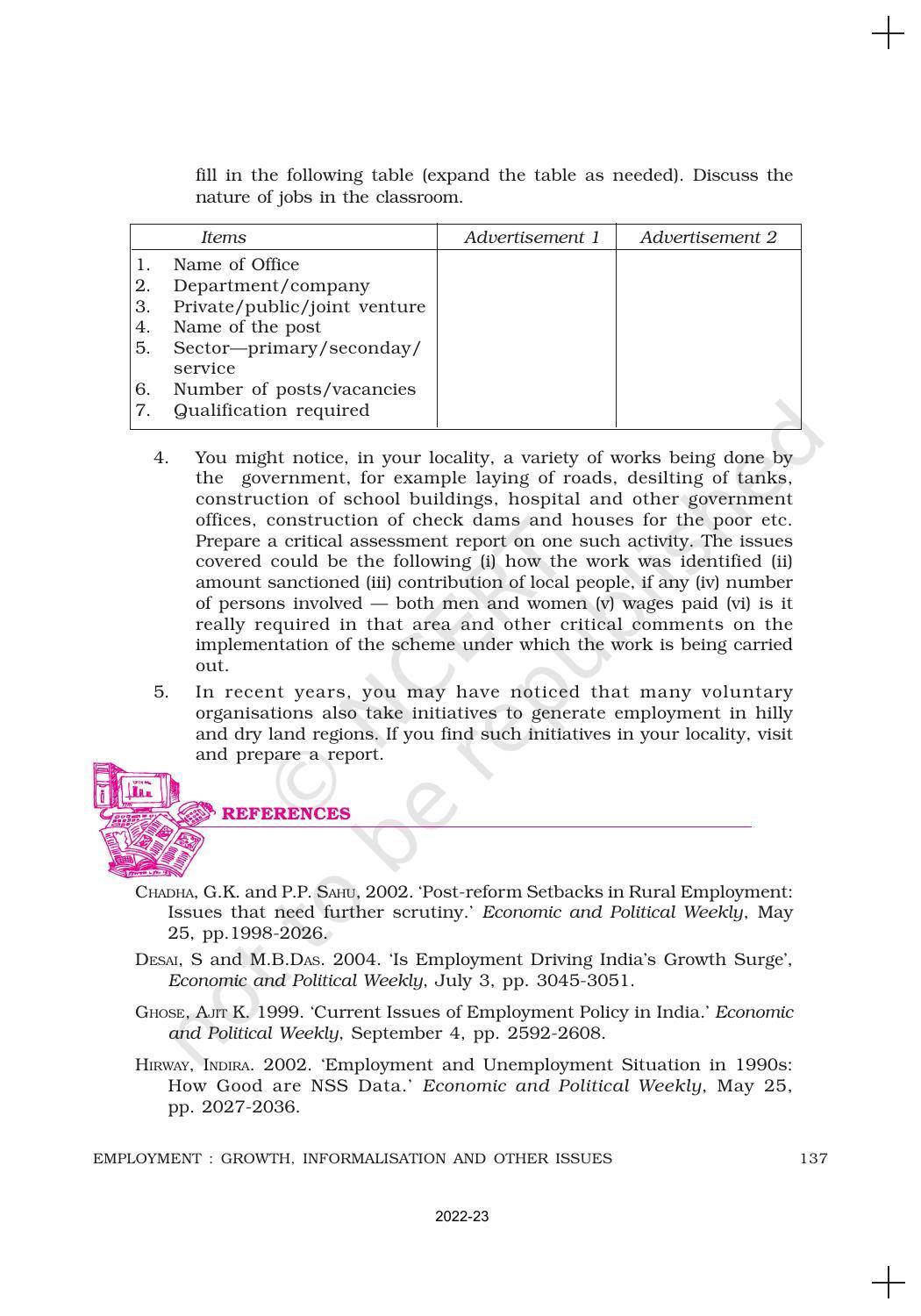 NCERT Book for Class 11 Economics (Indian Economics) Chapter 7 Employment: Growth, Informalisation and Other Issues - Page 22