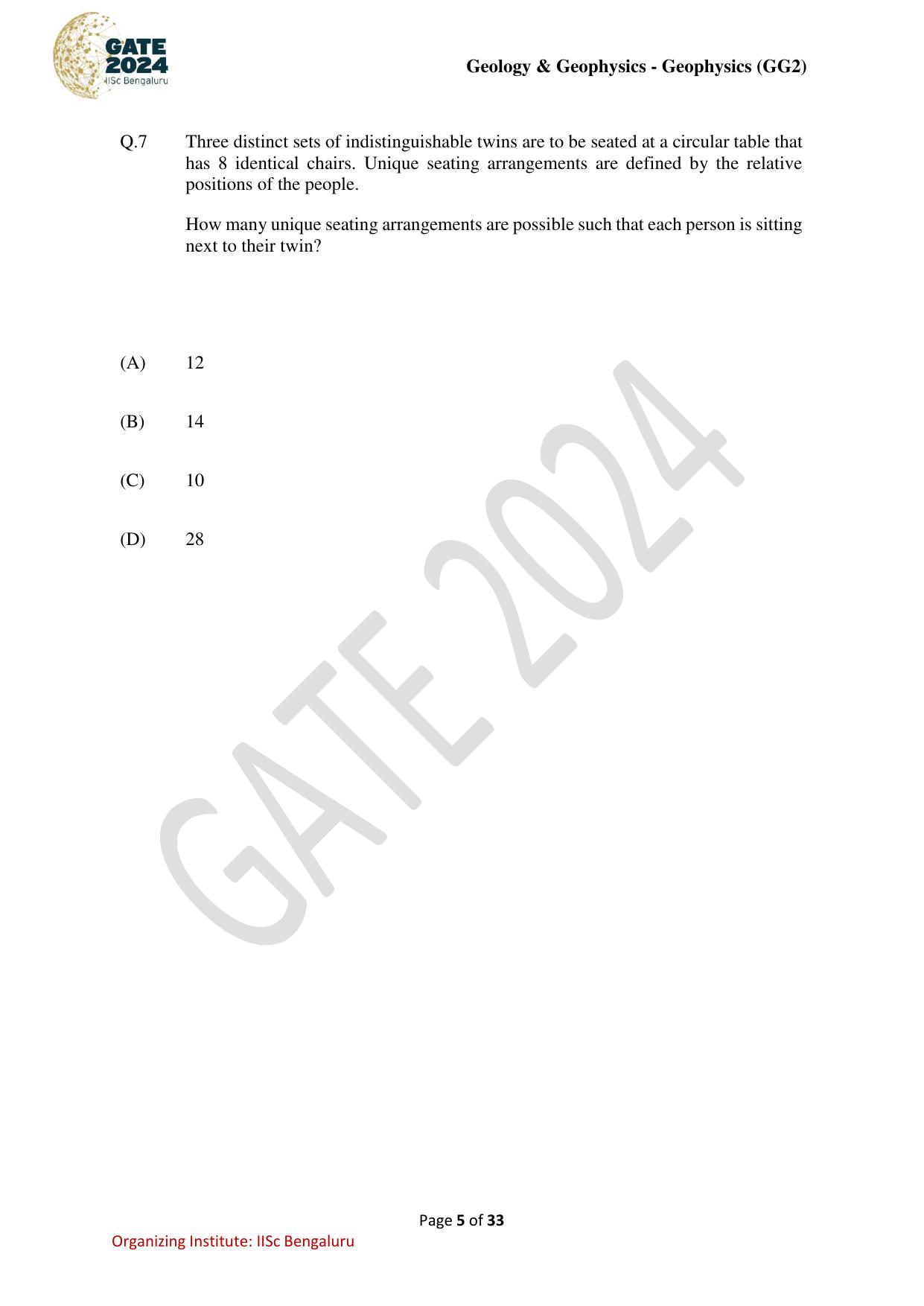GATE 2024 Geology and Geophysics - Geophysics (GG-2) Question Paper - Page 5