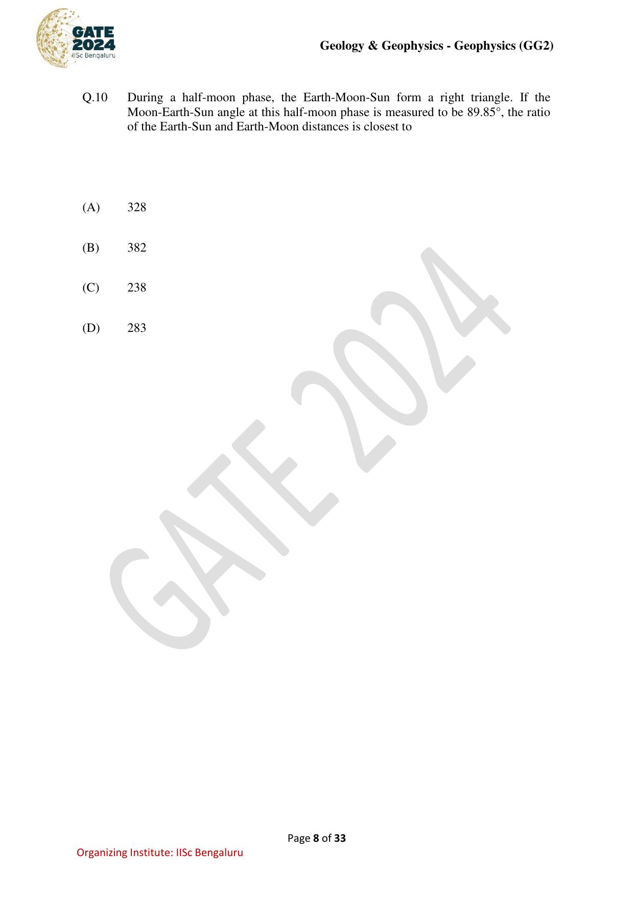 GATE 2024 Geology and Geophysics - Geophysics (GG-2) Question Paper - Page 8