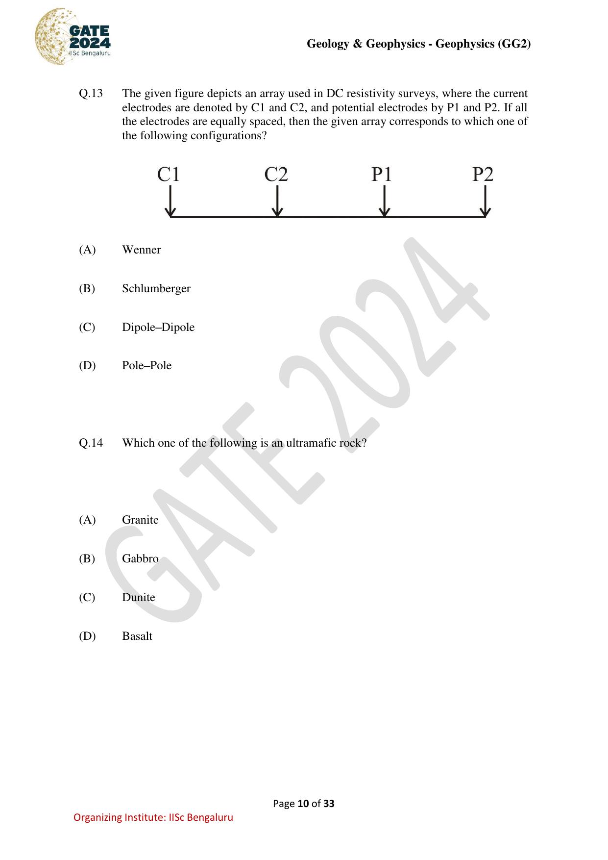 GATE 2024 Geology and Geophysics - Geophysics (GG-2) Question Paper - Page 10