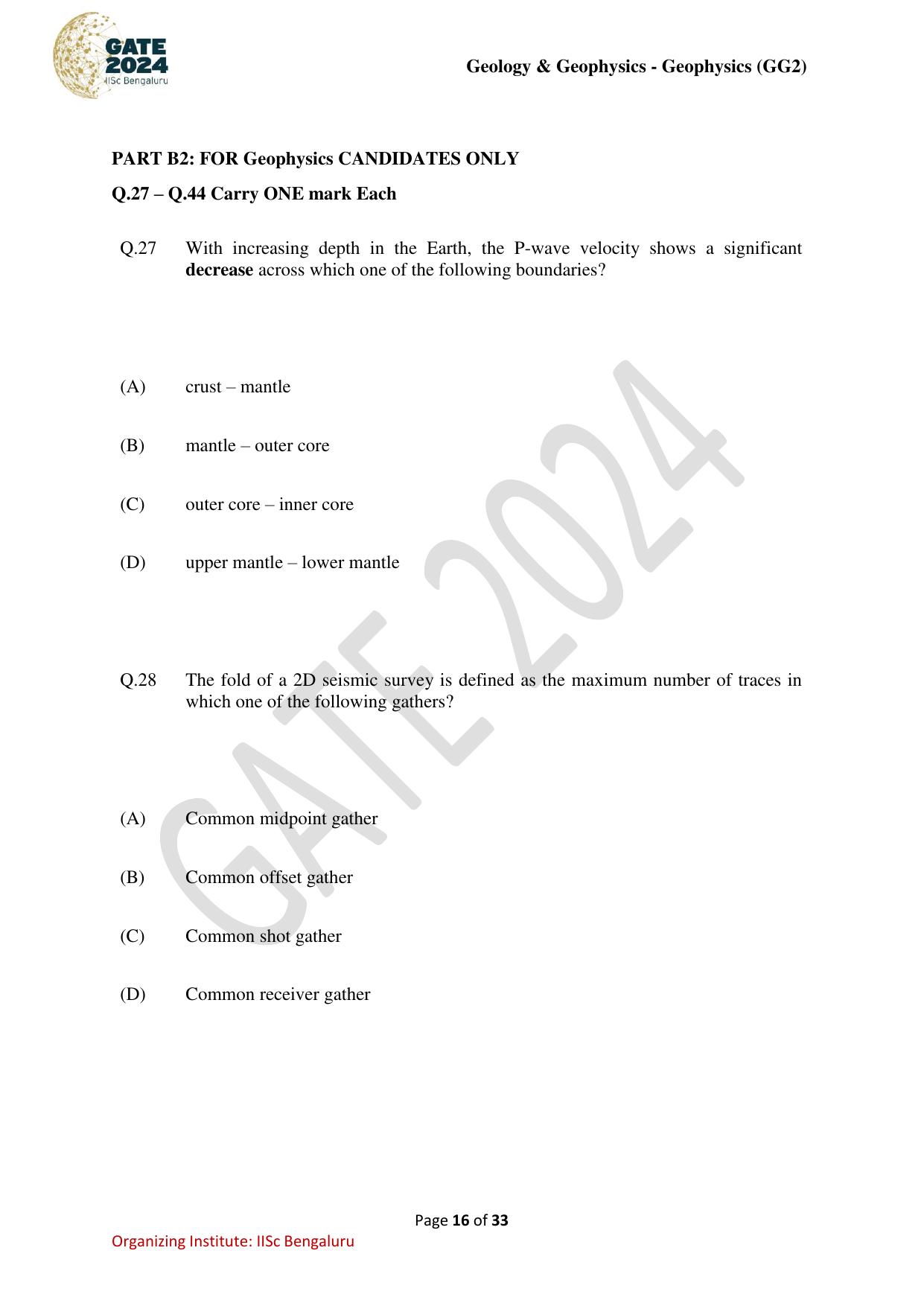 GATE 2024 Geology and Geophysics - Geophysics (GG-2) Question Paper - Page 16