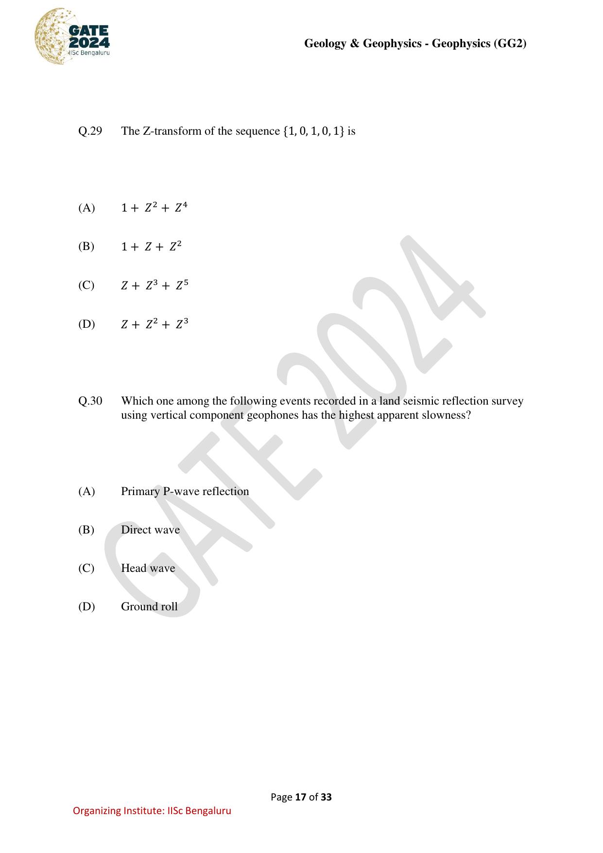 GATE 2024 Geology and Geophysics - Geophysics (GG-2) Question Paper - Page 17