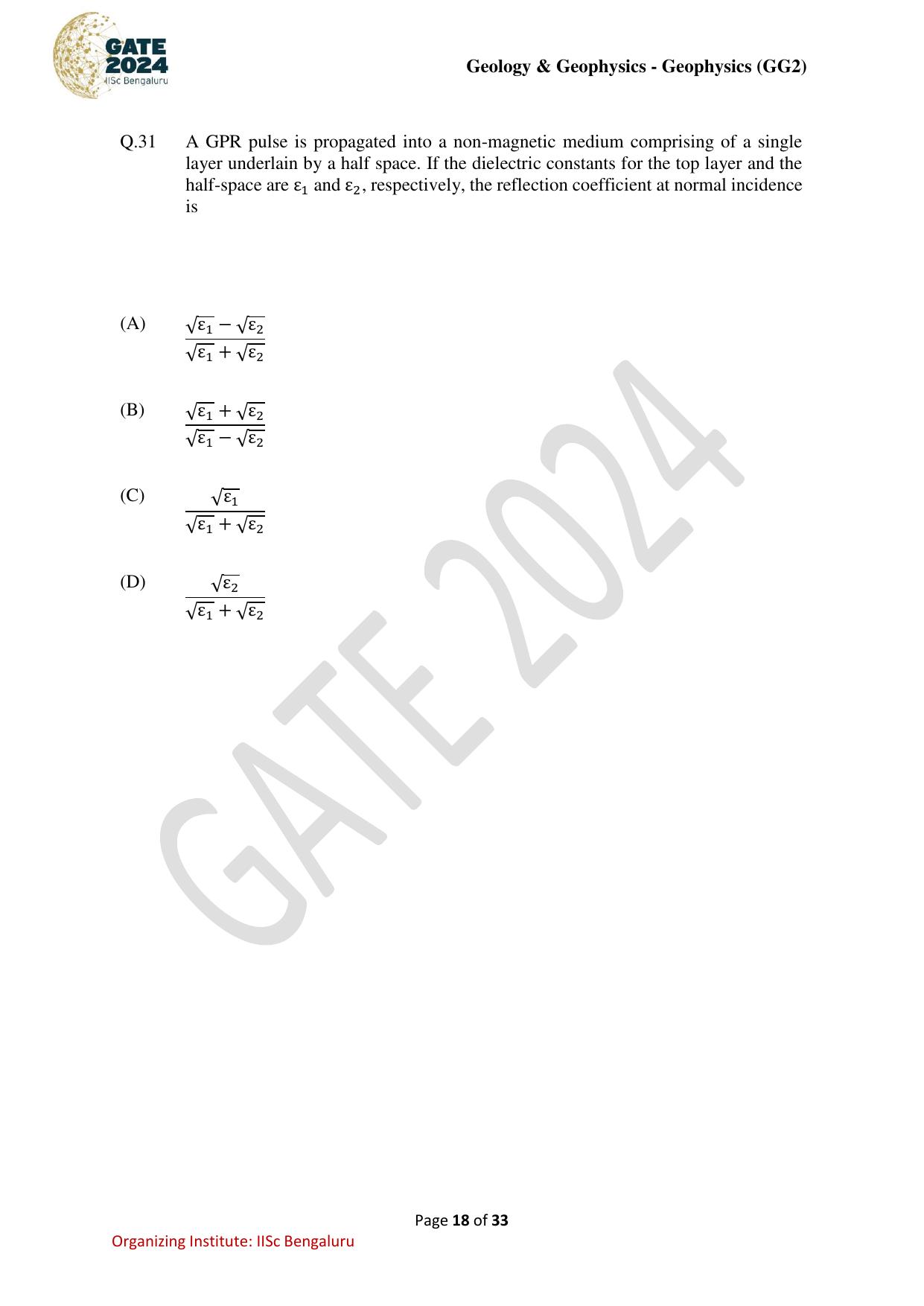 GATE 2024 Geology and Geophysics - Geophysics (GG-2) Question Paper - Page 18