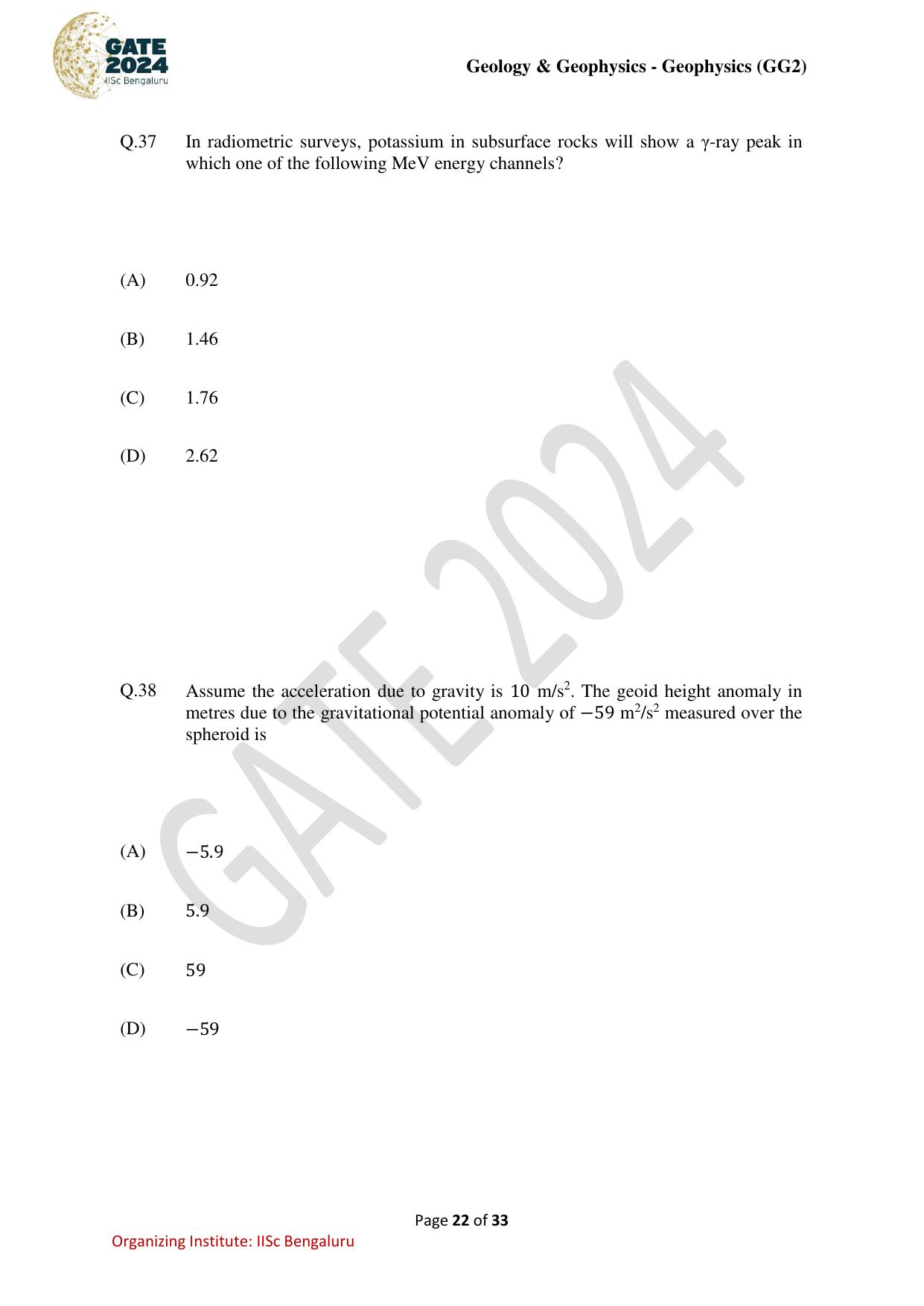 GATE 2024 Geology and Geophysics - Geophysics (GG-2) Question Paper - Page 22
