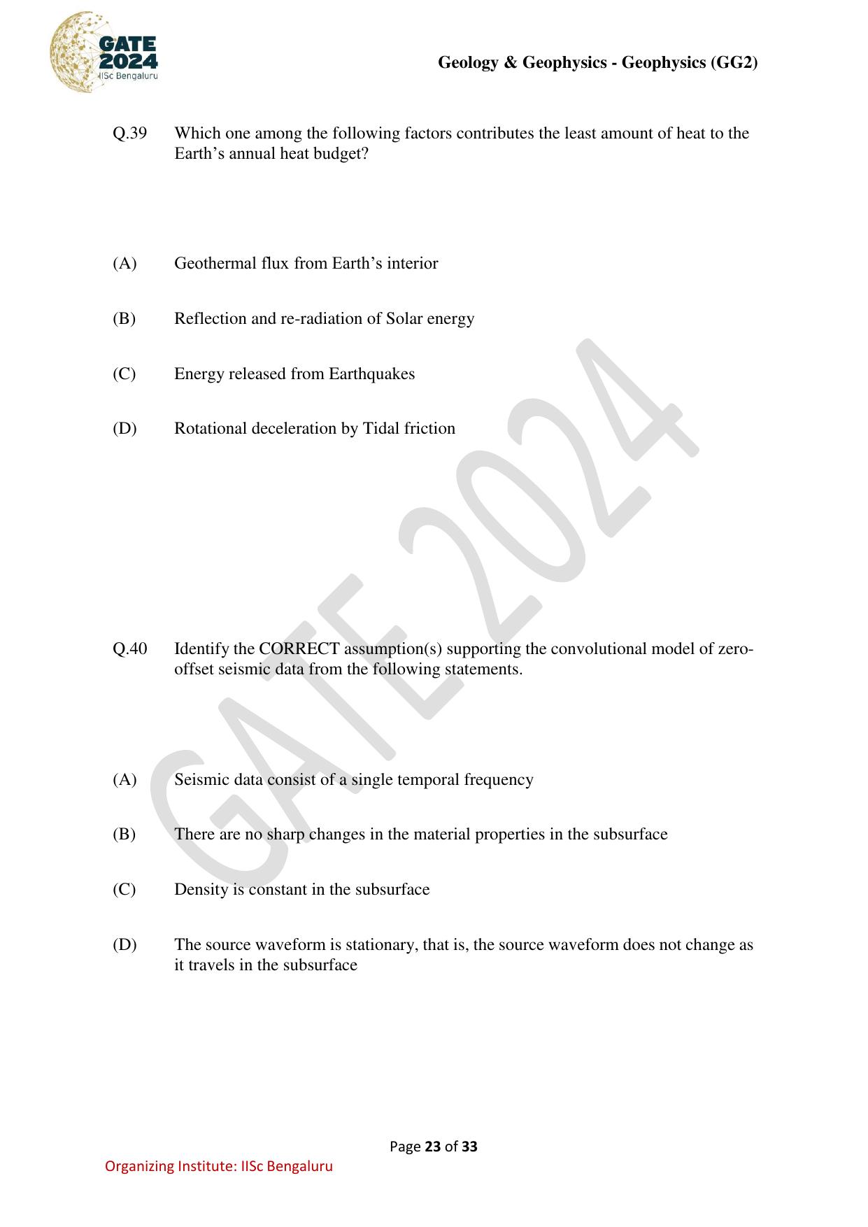 GATE 2024 Geology and Geophysics - Geophysics (GG-2) Question Paper - Page 23