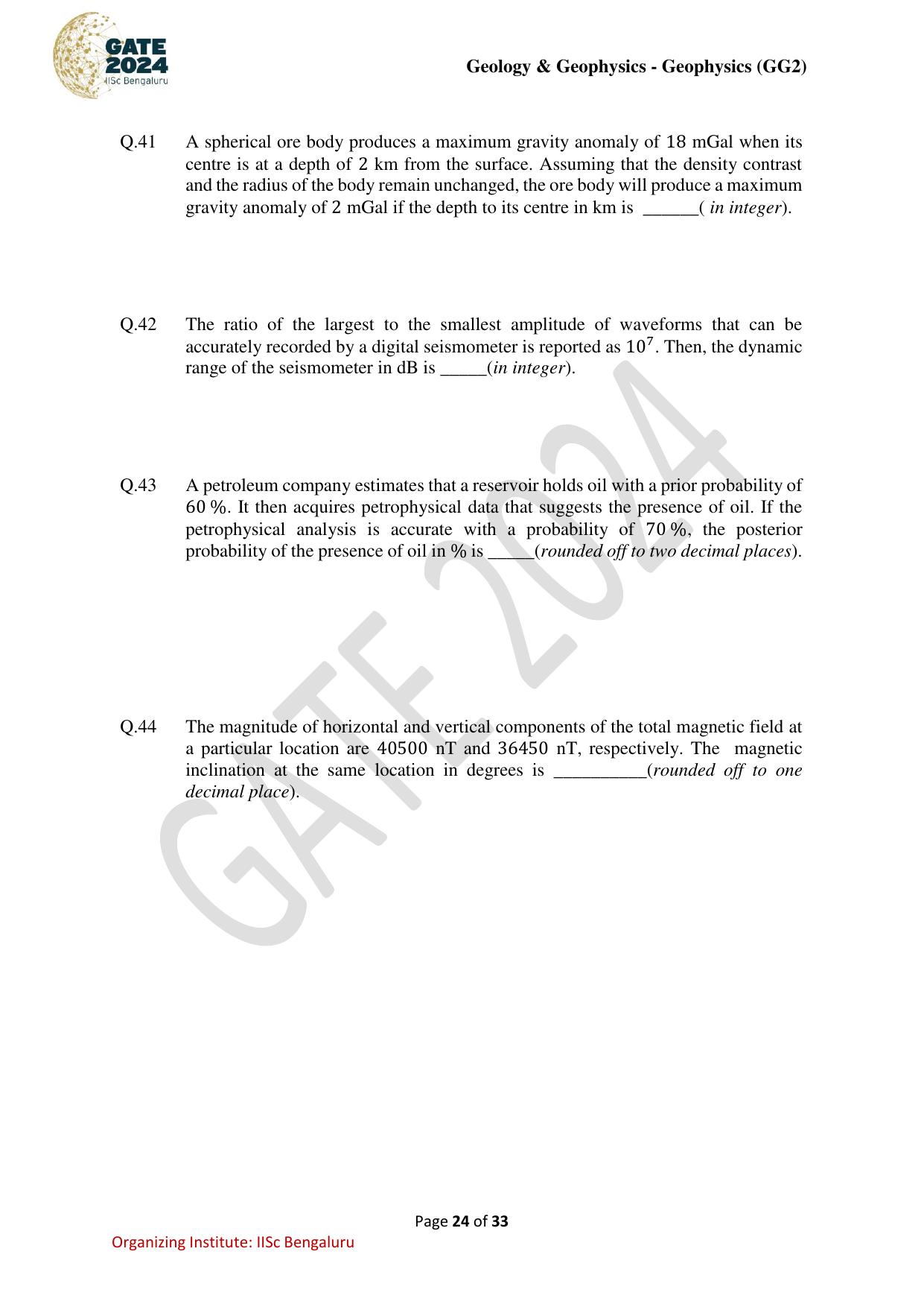 GATE 2024 Geology and Geophysics - Geophysics (GG-2) Question Paper - Page 24