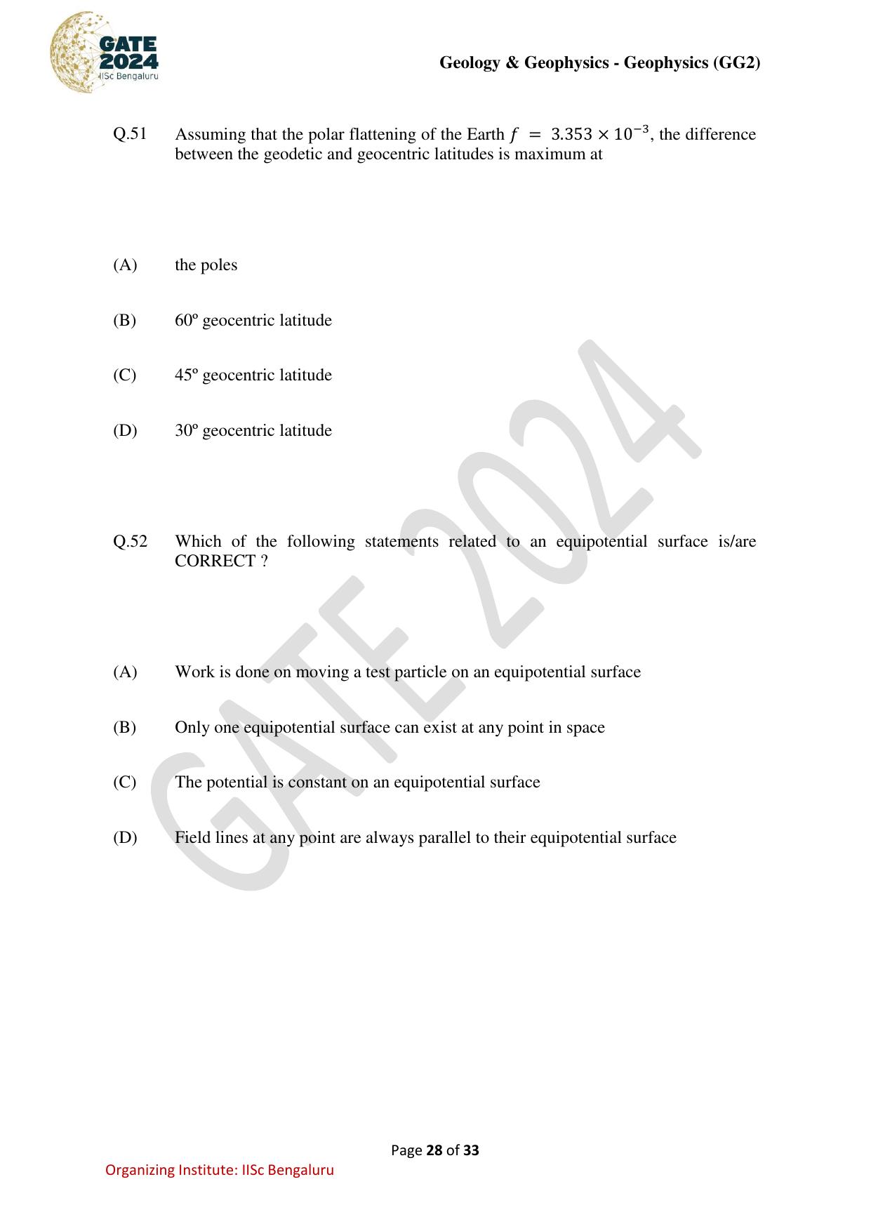 GATE 2024 Geology and Geophysics - Geophysics (GG-2) Question Paper - Page 28