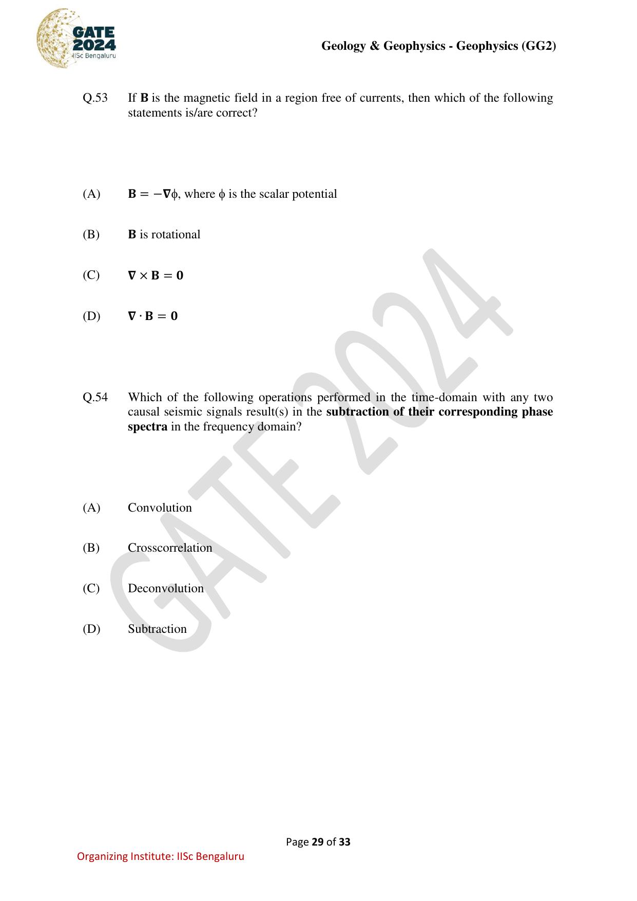 GATE 2024 Geology and Geophysics - Geophysics (GG-2) Question Paper - Page 29