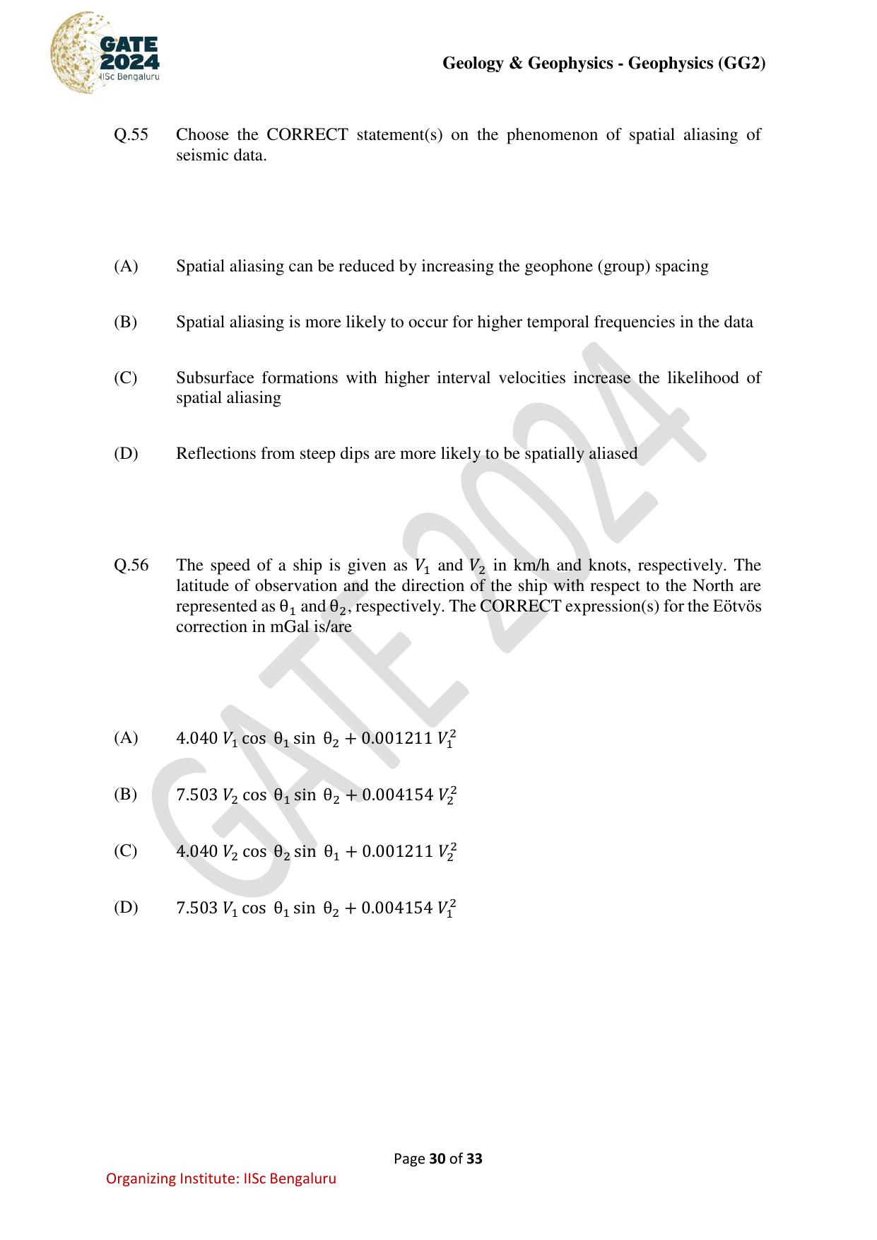 GATE 2024 Geology and Geophysics - Geophysics (GG-2) Question Paper - Page 30