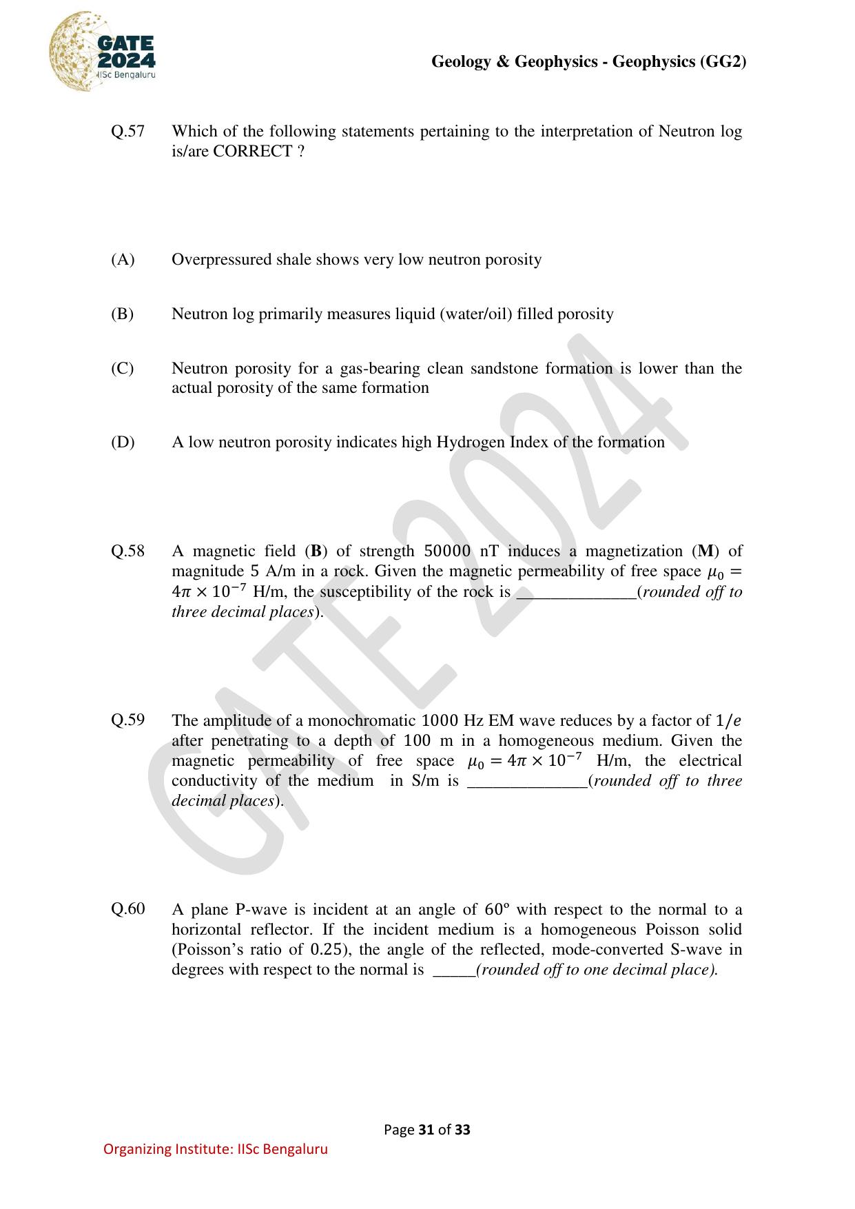 GATE 2024 Geology and Geophysics - Geophysics (GG-2) Question Paper - Page 31