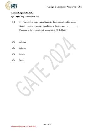 GATE 2024 Geology and Geophysics - Geophysics (GG-2) Question Paper