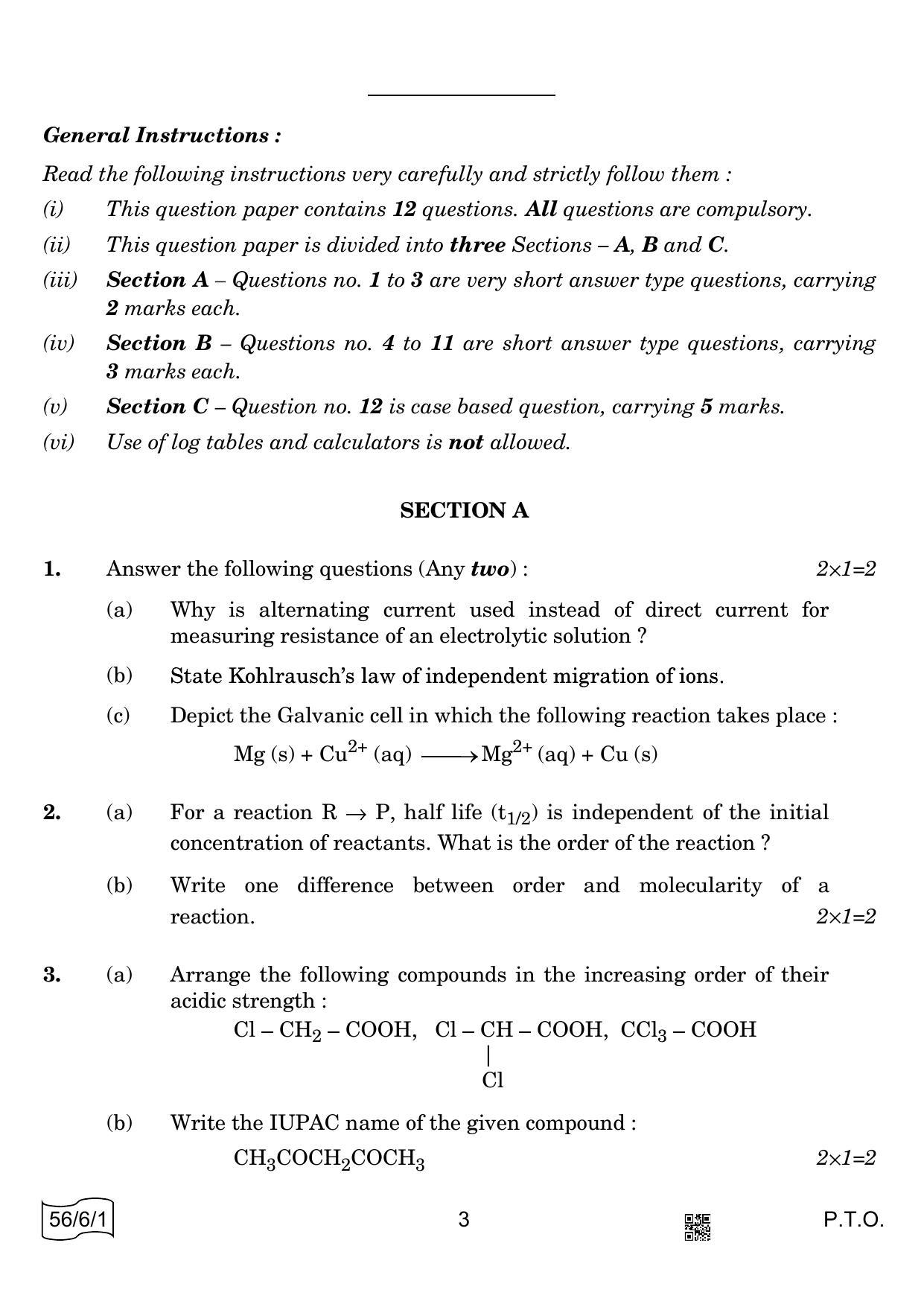 CBSE Class 12 56-6-1 CHEMISTRY 2022 Compartment Question Paper - Page 3