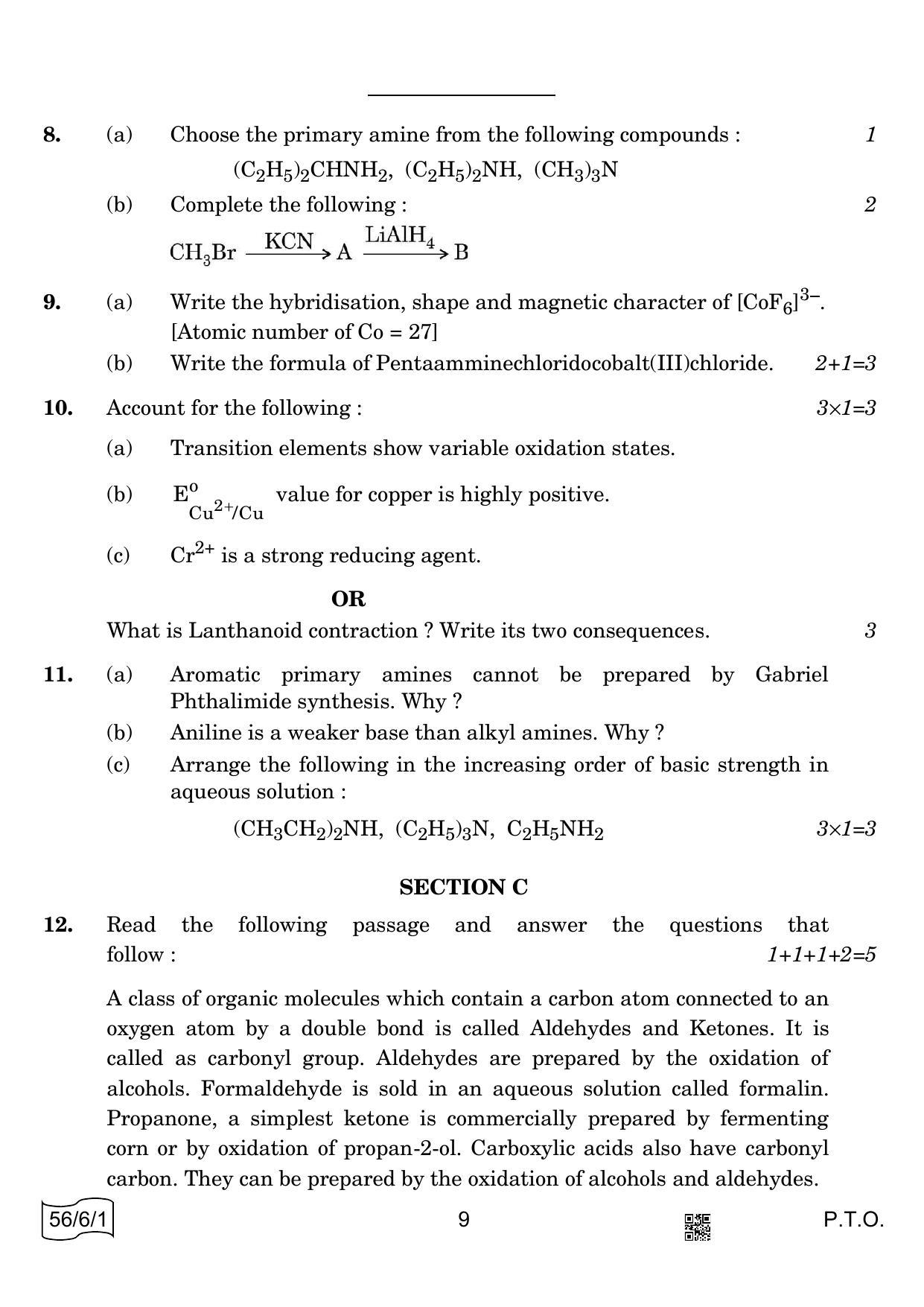 CBSE Class 12 56-6-1 CHEMISTRY 2022 Compartment Question Paper - Page 9