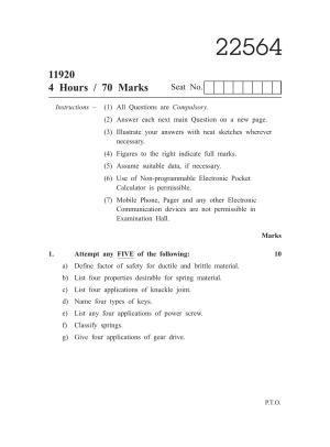 MSBTE Question Paper - 2019 - Elements of Machine Design