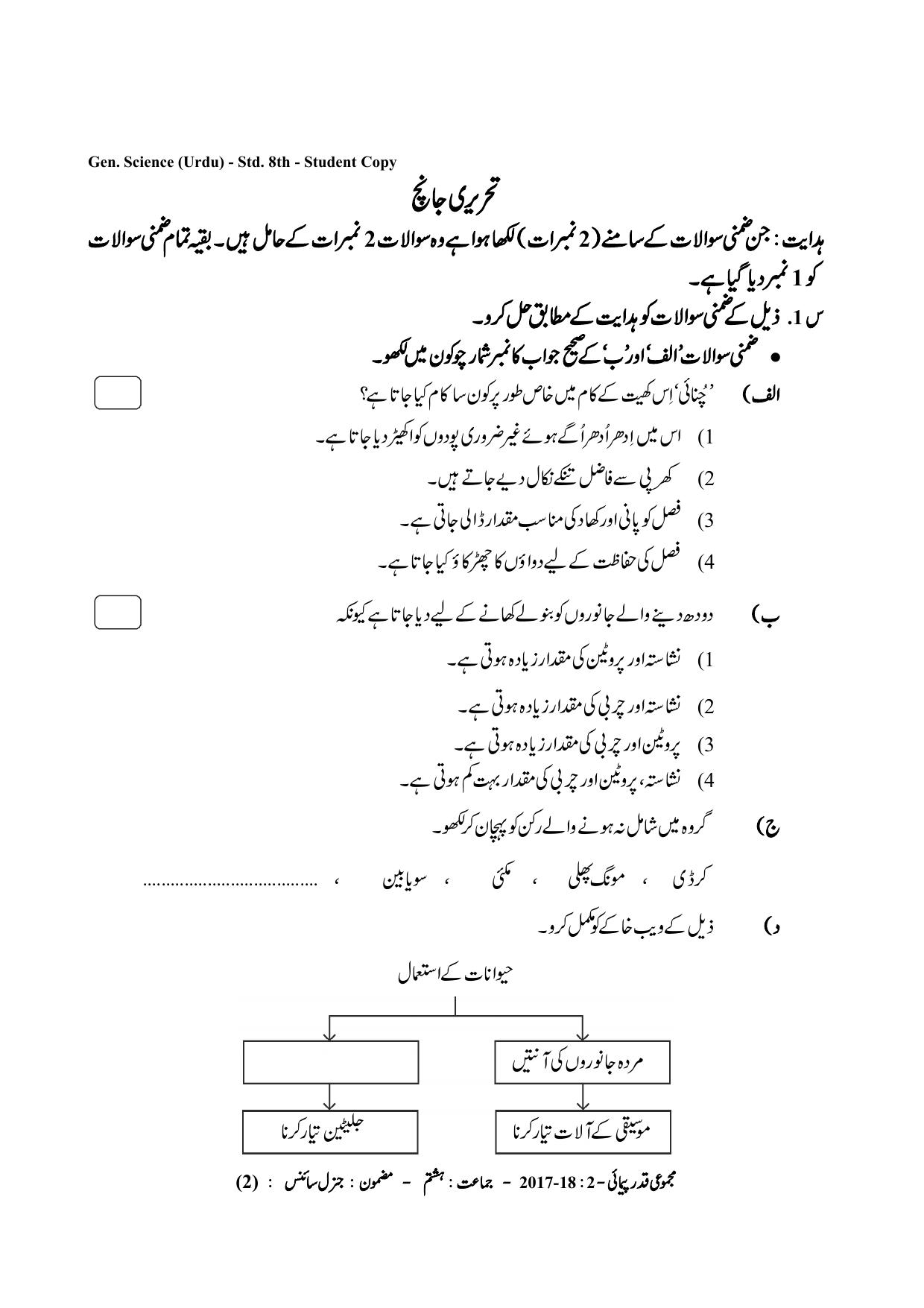 Maharashtra Board Class 8 Science (Urdu Medium) विज्ञान - उर्दू माध्यम Sample Question Paper - Page 2