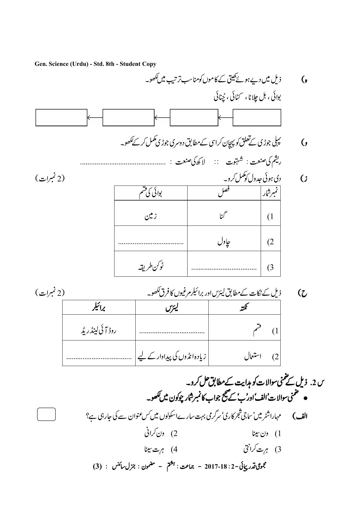 Maharashtra Board Class 8 Science (Urdu Medium) विज्ञान - उर्दू माध्यम Sample Question Paper - Page 3