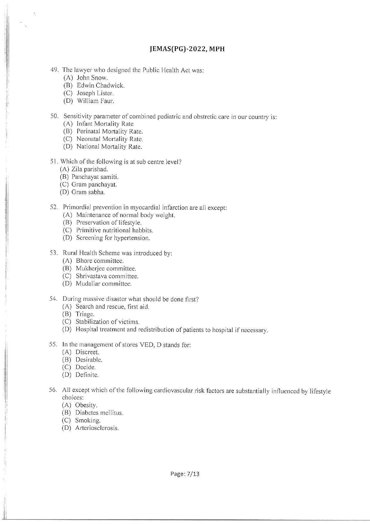 WBJEEB JEMAS (PG) 2022 MPH Question Paper - Page 9