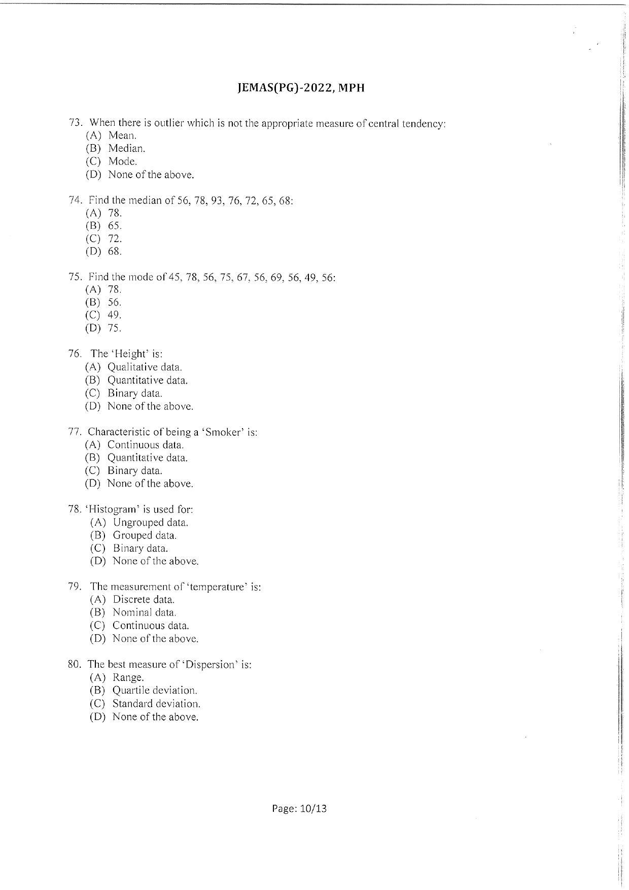 WBJEEB JEMAS (PG) 2022 MPH Question Paper - Page 12