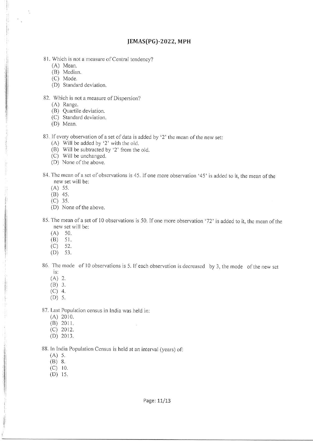WBJEEB JEMAS (PG) 2022 MPH Question Paper - Page 13