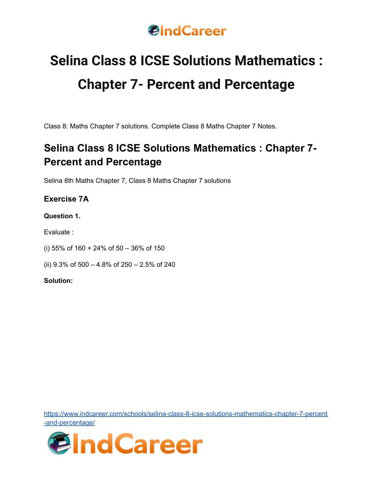 Selina Class 8 ICSE Solutions Mathematics : Chapter 7- Percent and Percentage - Page 2