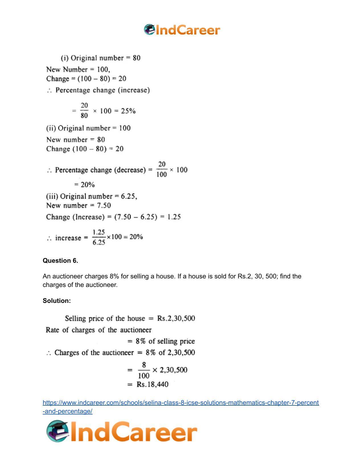 Selina Class 8 ICSE Solutions Mathematics : Chapter 7- Percent and Percentage - Page 6