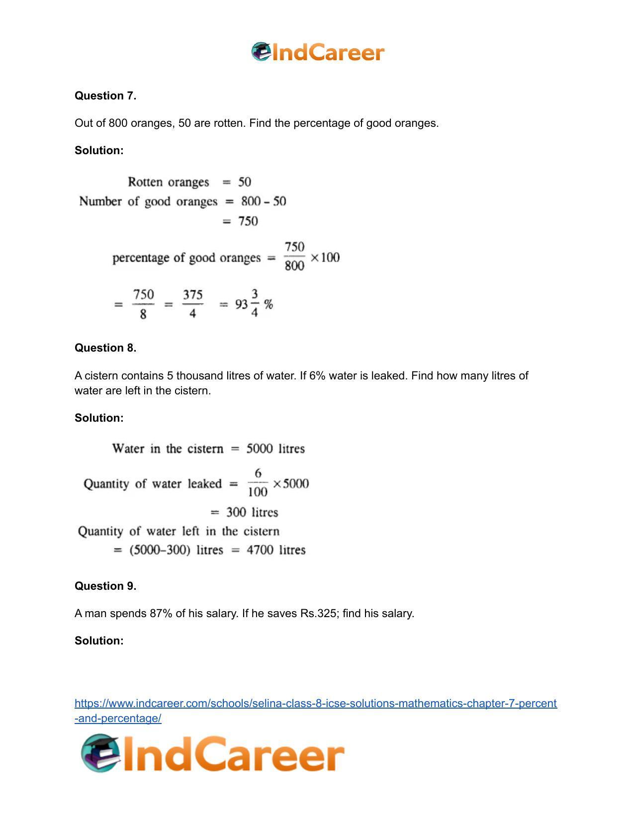 Selina Class 8 ICSE Solutions Mathematics : Chapter 7- Percent and Percentage - Page 7
