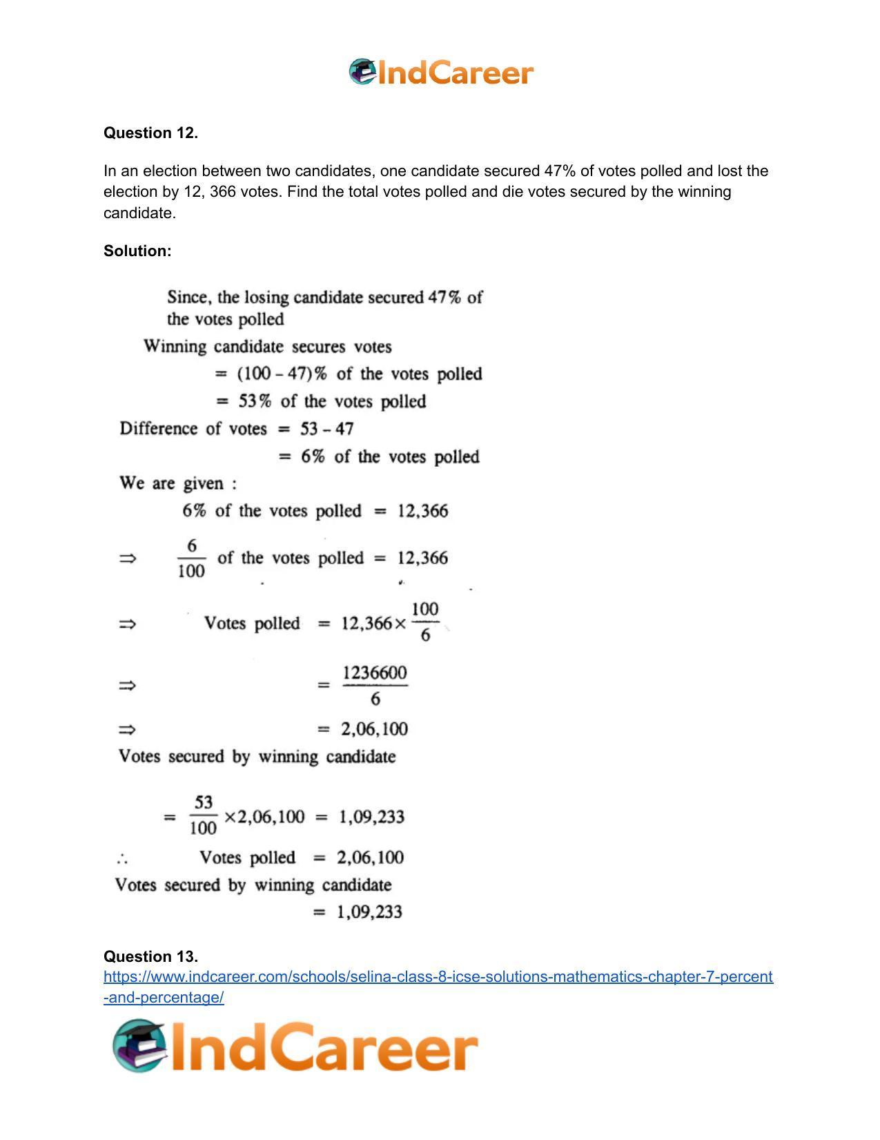 Selina Class 8 ICSE Solutions Mathematics : Chapter 7- Percent and Percentage - Page 11