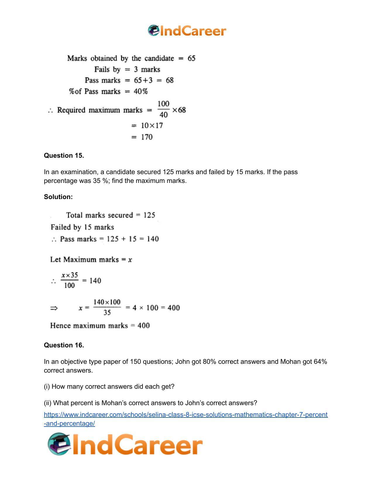 Selina Class 8 ICSE Solutions Mathematics : Chapter 7- Percent and Percentage - Page 13