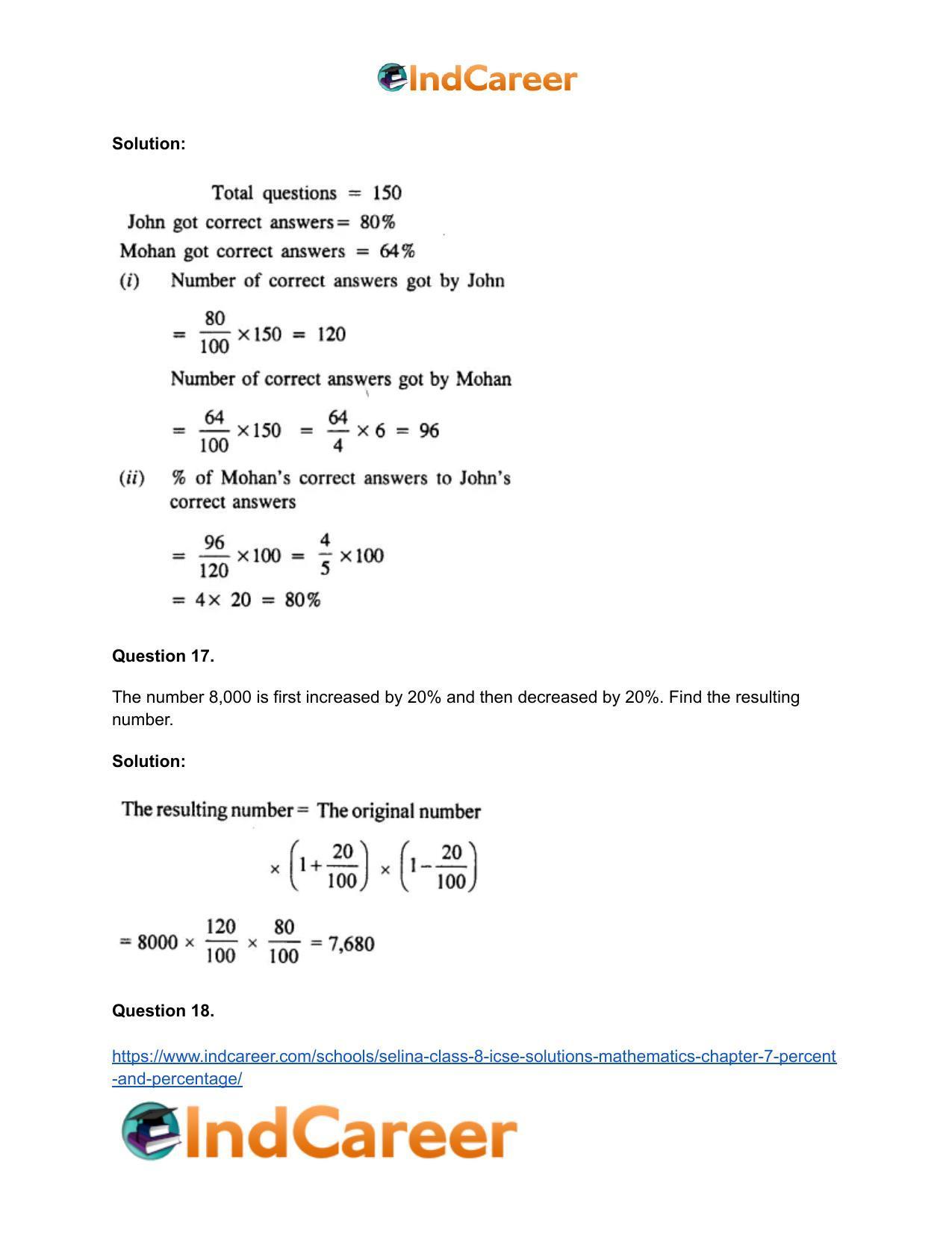 Selina Class 8 ICSE Solutions Mathematics : Chapter 7- Percent and Percentage - Page 14