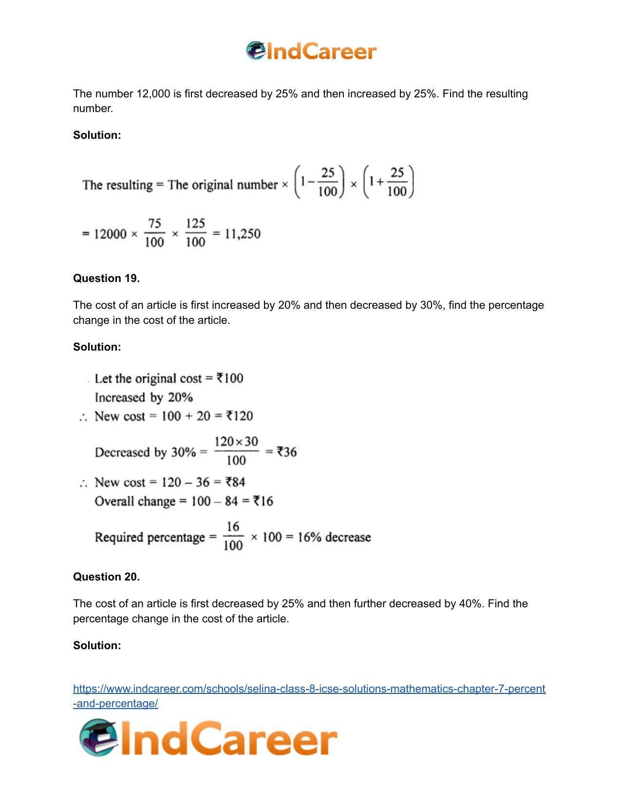 Selina Class 8 ICSE Solutions Mathematics : Chapter 7- Percent and Percentage - Page 15