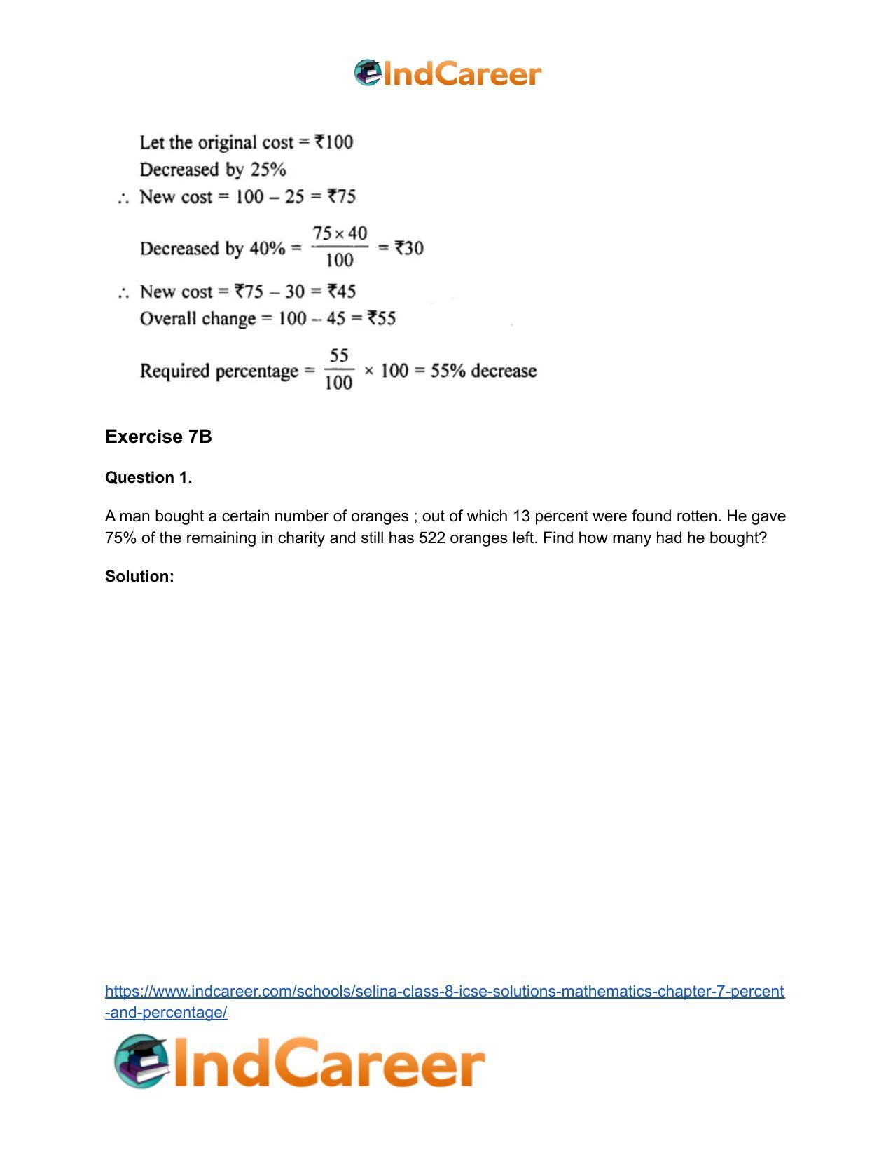 Selina Class 8 ICSE Solutions Mathematics : Chapter 7- Percent and Percentage - Page 16
