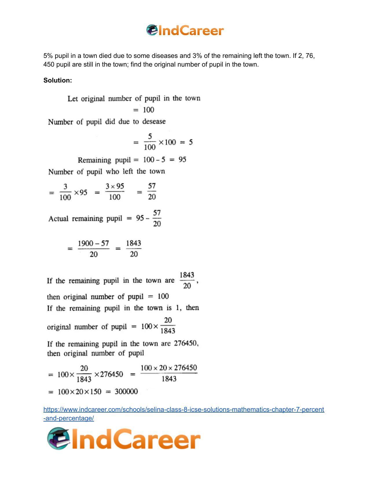 Selina Class 8 ICSE Solutions Mathematics : Chapter 7- Percent and Percentage - Page 18