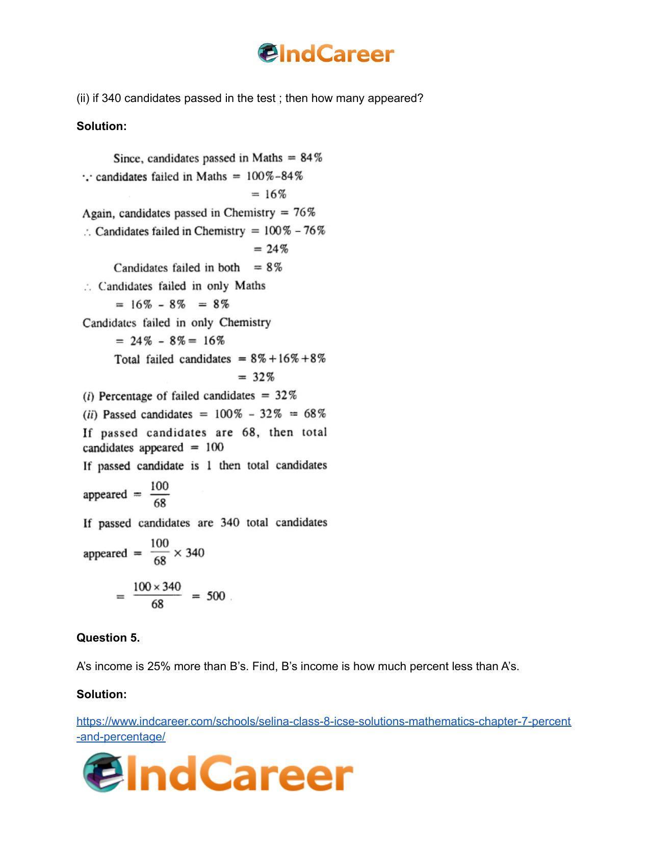 Selina Class 8 ICSE Solutions Mathematics : Chapter 7- Percent and Percentage - Page 20
