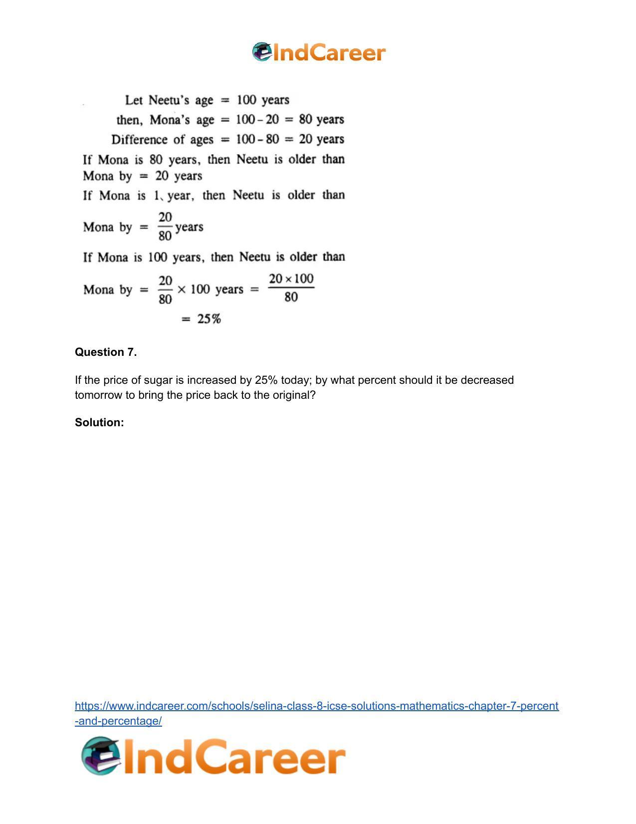 Selina Class 8 ICSE Solutions Mathematics : Chapter 7- Percent and Percentage - Page 22