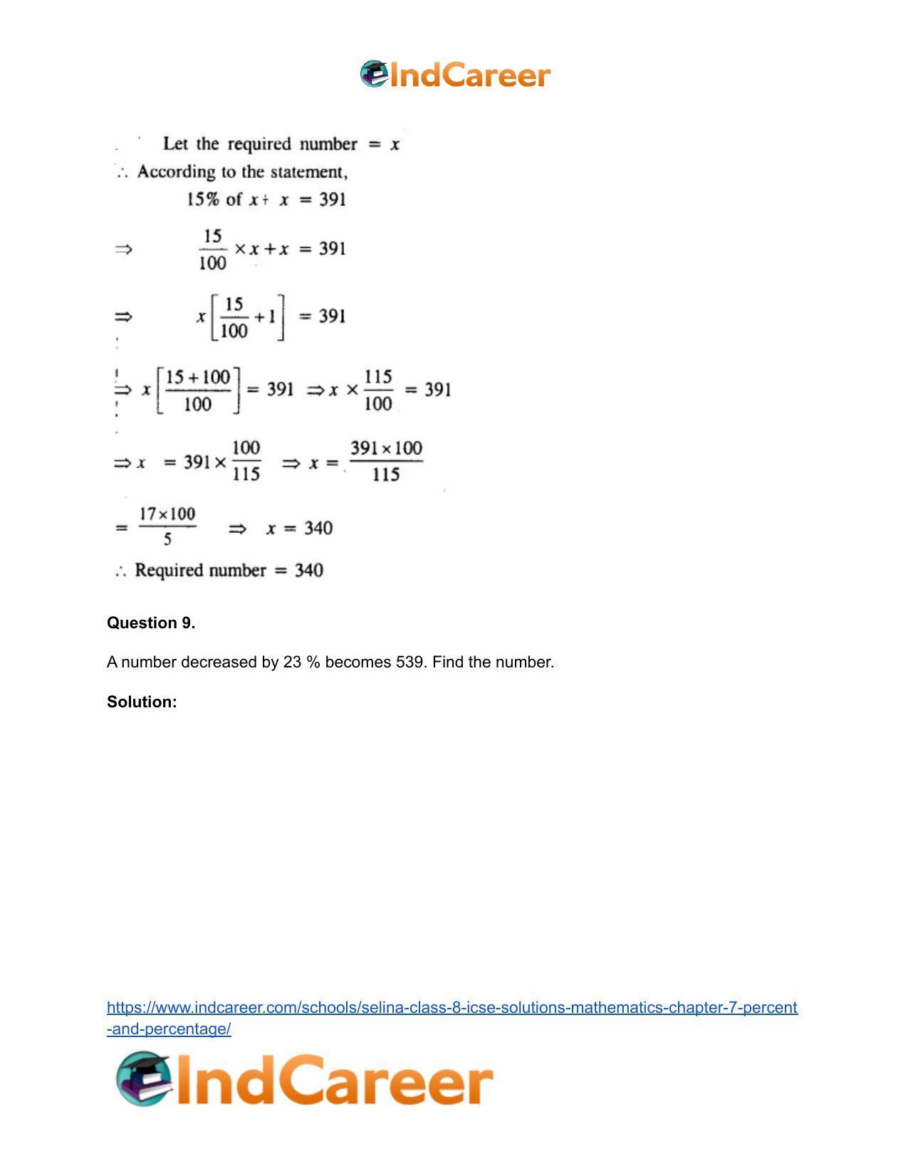 Selina Class 8 ICSE Solutions Mathematics : Chapter 7- Percent and Percentage - Page 24