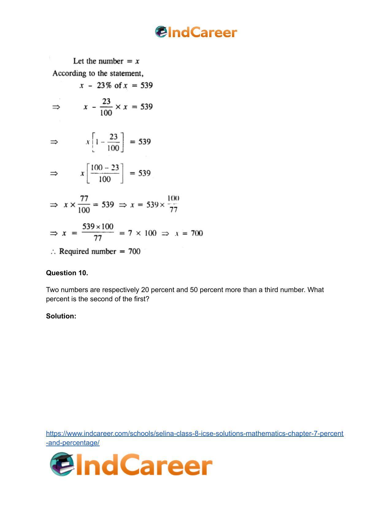 Selina Class 8 ICSE Solutions Mathematics : Chapter 7- Percent and Percentage - Page 25