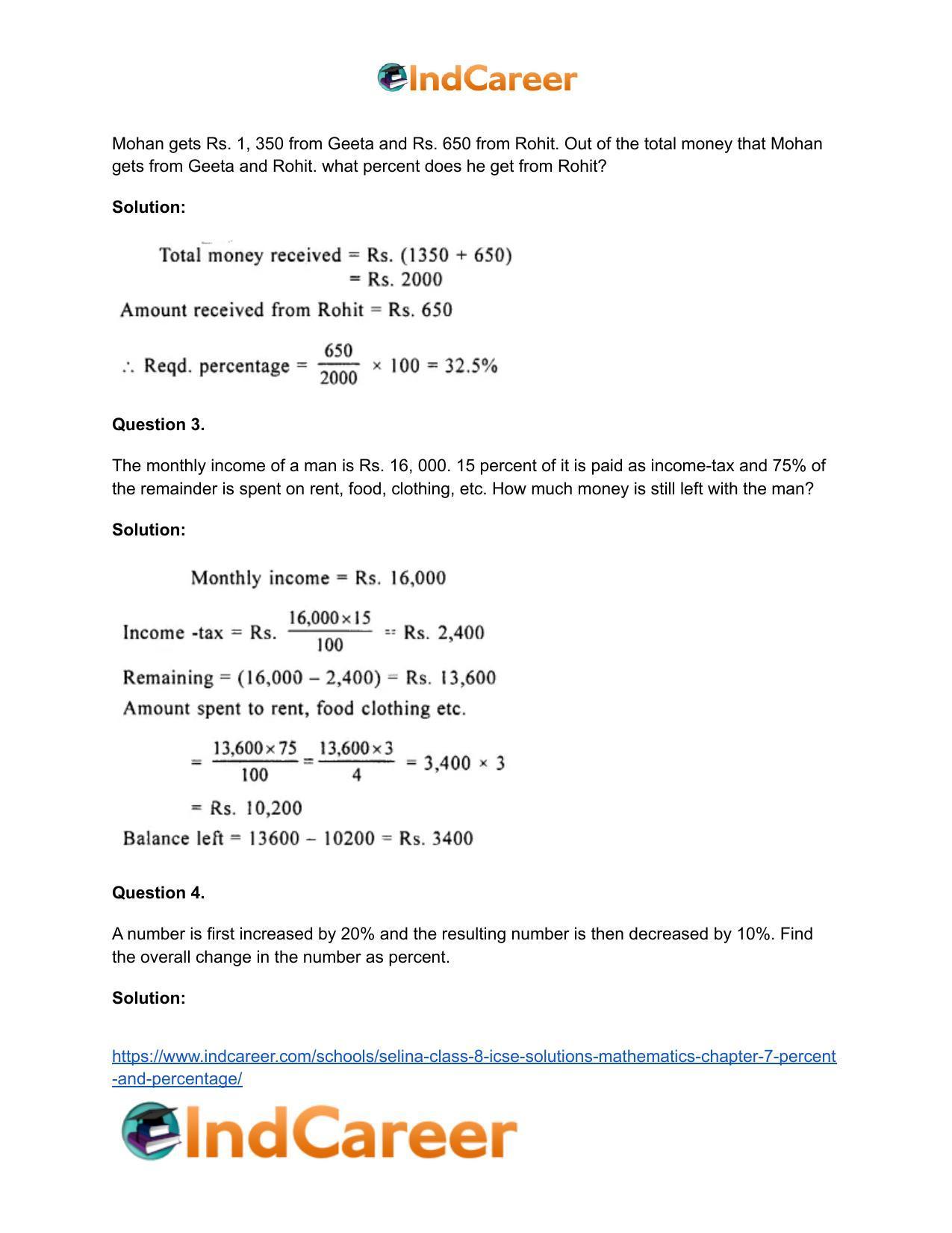 Selina Class 8 ICSE Solutions Mathematics : Chapter 7- Percent and Percentage - Page 29