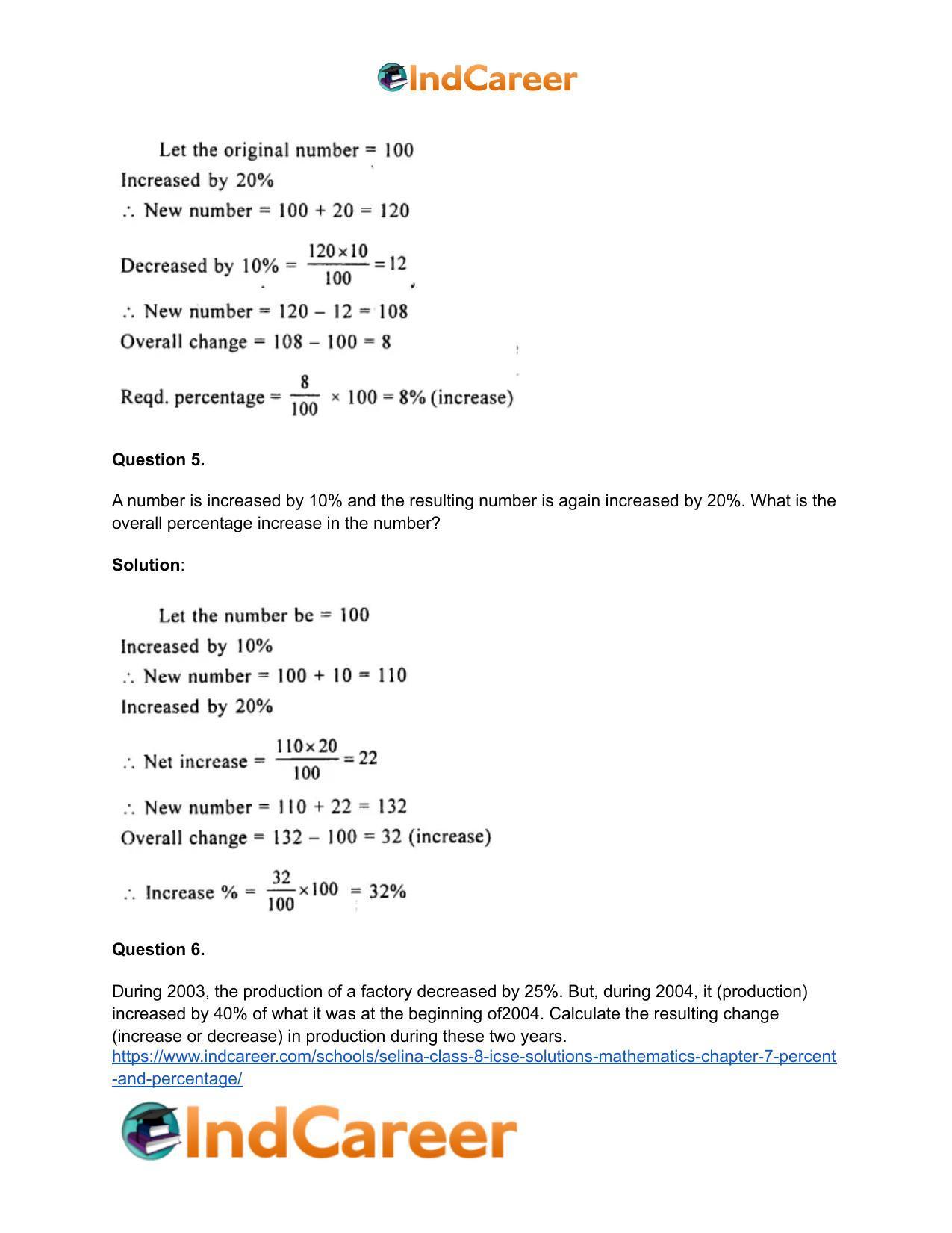 Selina Class 8 ICSE Solutions Mathematics : Chapter 7- Percent and Percentage - Page 30