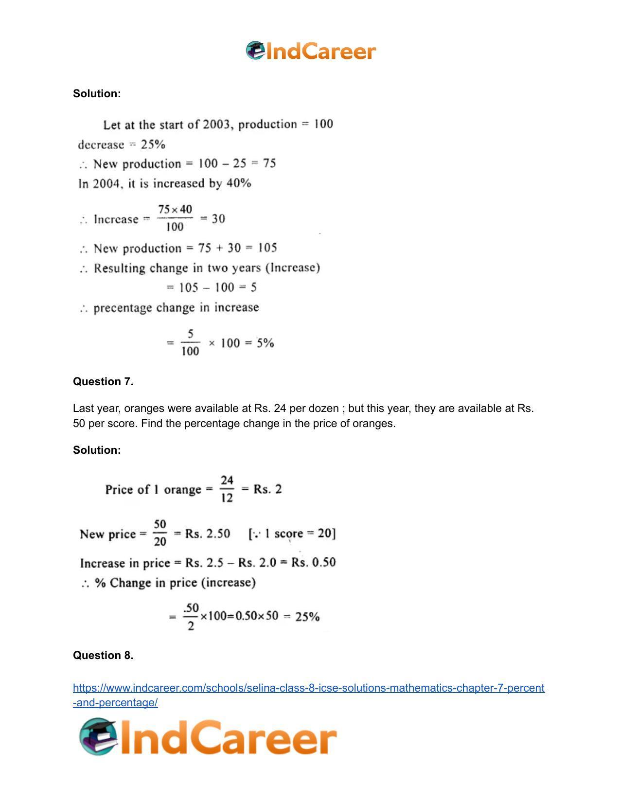 Selina Class 8 ICSE Solutions Mathematics : Chapter 7- Percent and Percentage - Page 31